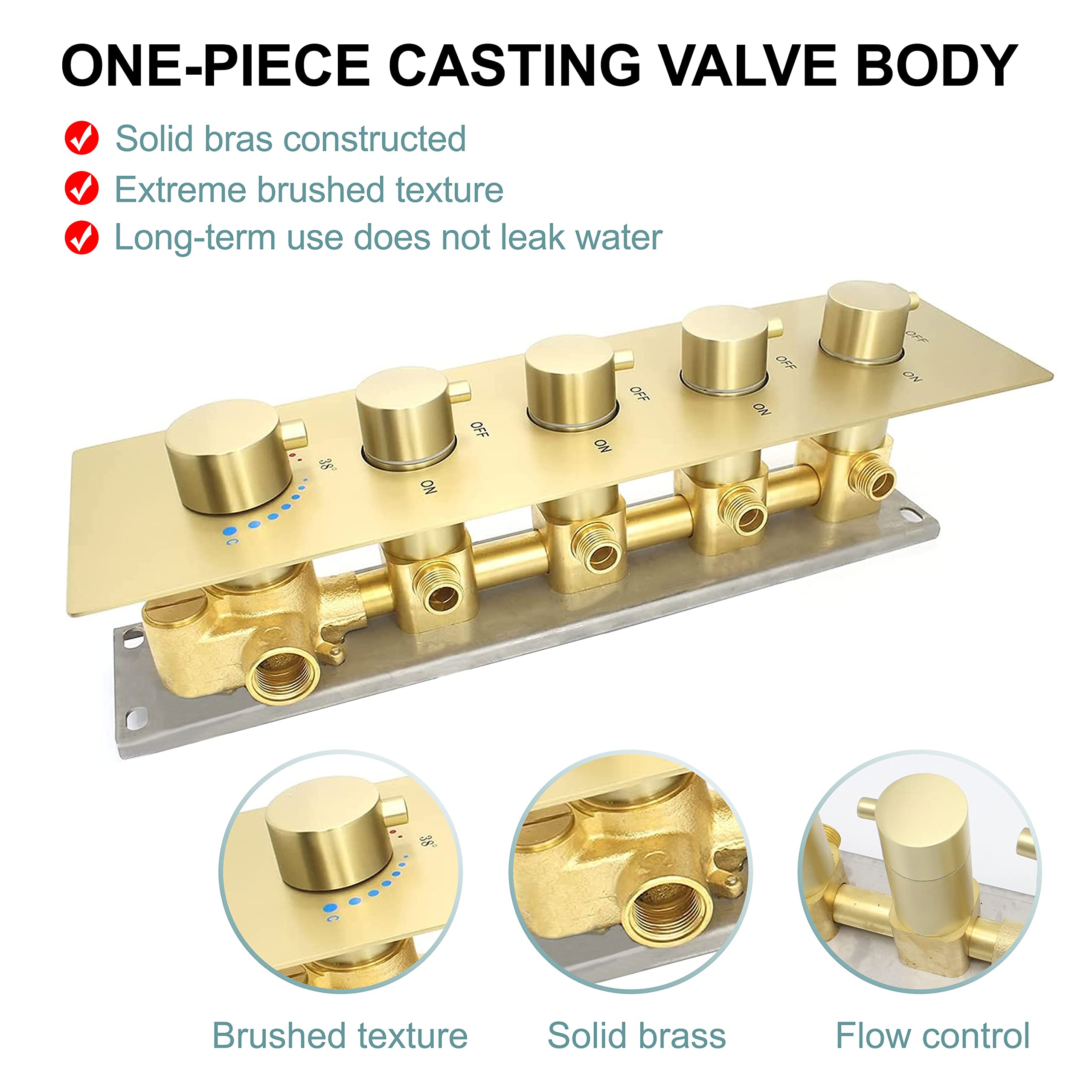 HOMEDEC 2 Way Shower Diverter Valve Brass Dual Functions Thermostatic Shower Mixing Valve Kit 3 Handle Flow Control Valve, 3/4 Inch Inlet, Can Use All Options At a Time, Matte Black