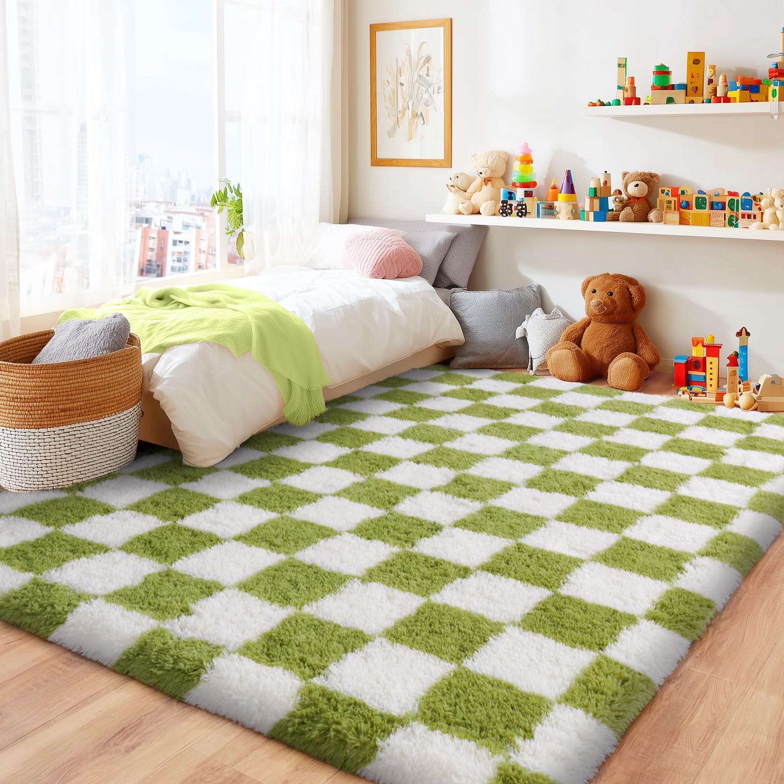 Awaytail Fluffy Rug Washable 2x3 Feet, Pure Black Desk Chair Rug Non-Slip, Super Soft Kids Rug for Boys Nursery Dorm Decor