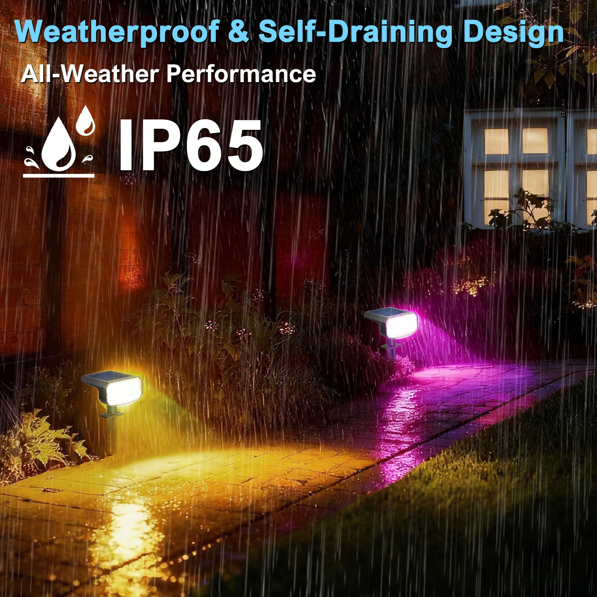 JEJOT Solar Lights Outdoor Waterproof IP65,Auto On/Off, 2700K 2 Lighting Modes, Super Bright LED, Solar Powered Yard Garden Solar Spot Lights for Outside Landscape -6 Pack