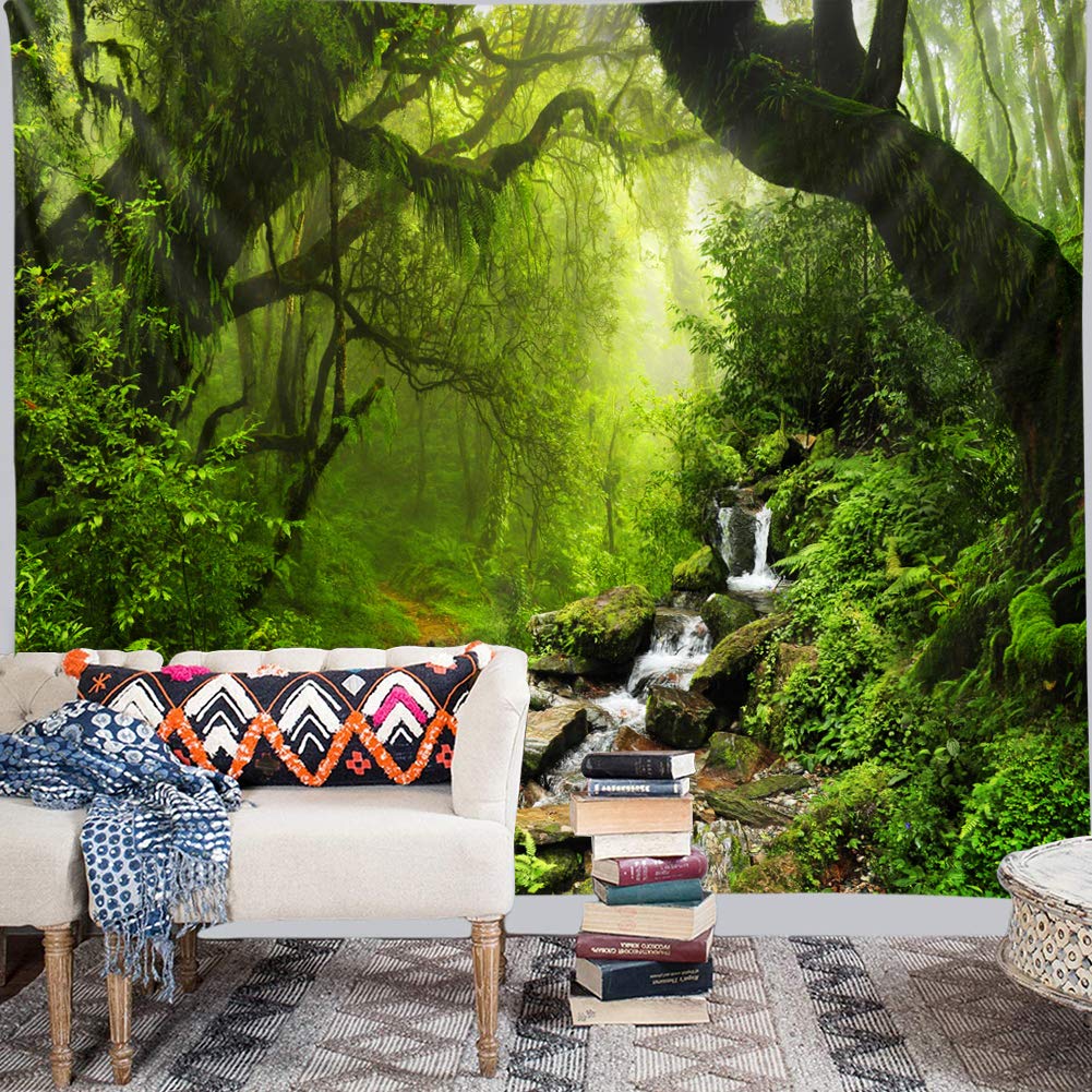 Llamazing Forest Landscape Home Decor - Living Room & Bedroom Magic Tapestry (Sunlight&Creek, 60''L51''W)