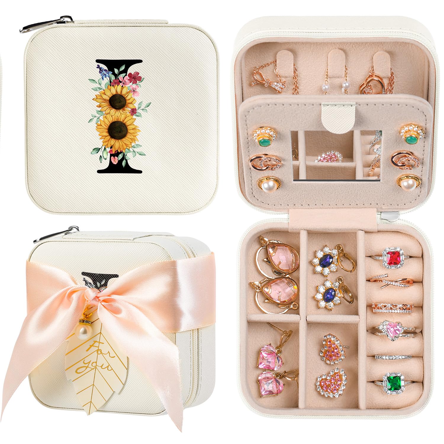 AYGXU Travel Jewelry Box for Women and Girls - Small Case With Initial A-Z - Teacher Gifts