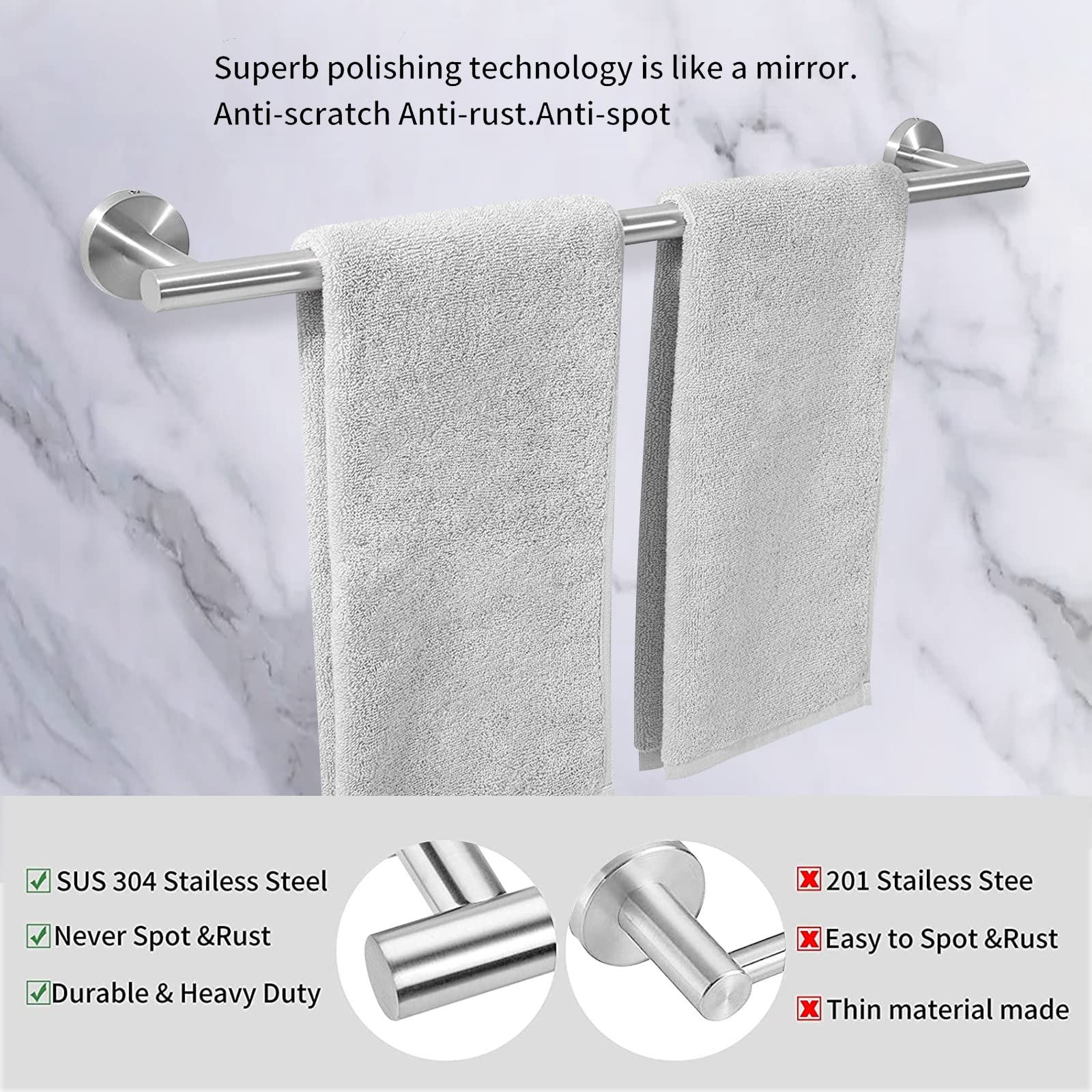 Cilee 2 Pieces Matte Black Bathroom Towel Bar, 24 Inch Double Towel Racks,Bathroom Towel Holder Towel Hanger for Bathroom Stainless Steel Wall Mount
