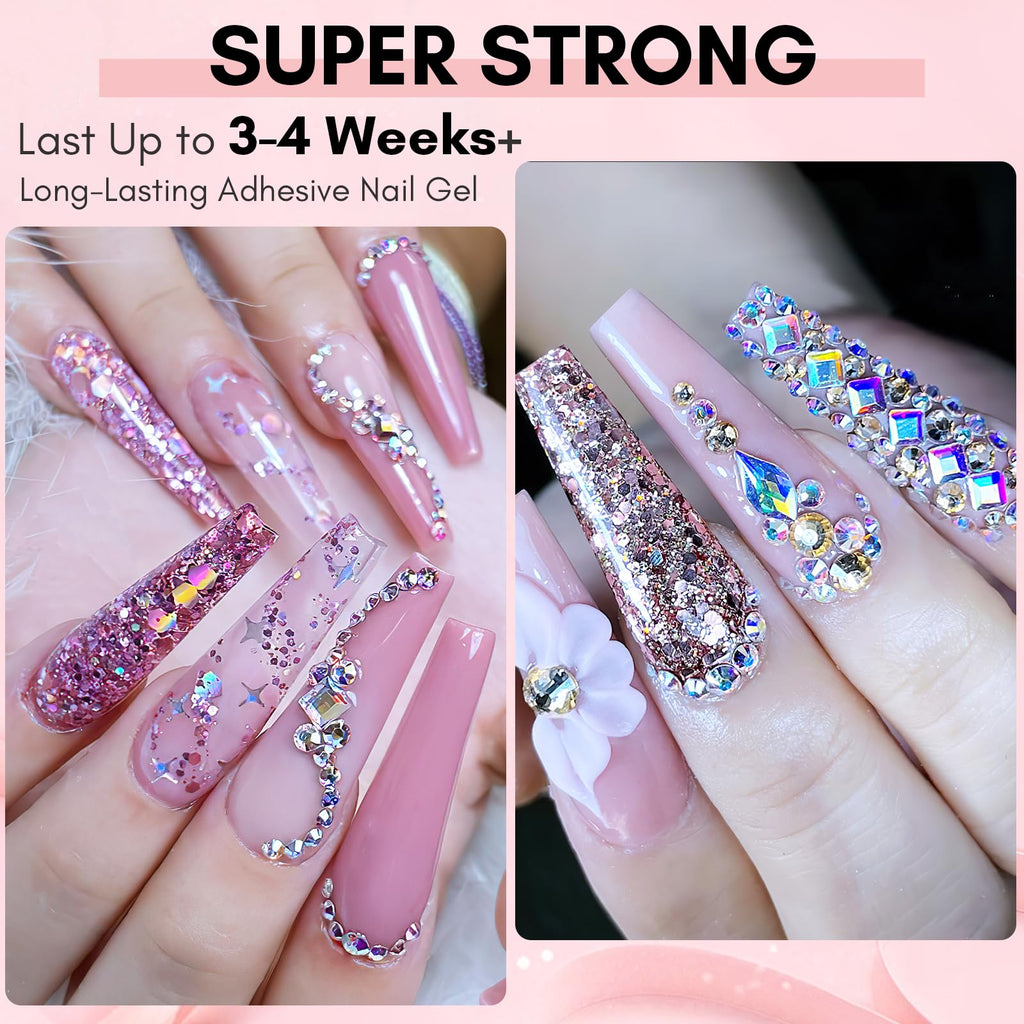 Makartt Rhinestone Glue for Nails: Super Strong Gel Nail Glue for Nail Charms Gems Decorations, 3D Gel Nail Art Bling Jewel Diamonds for Salon & DIY Manicure, 30ML UV Lamp Cured Need Beauty Gifts