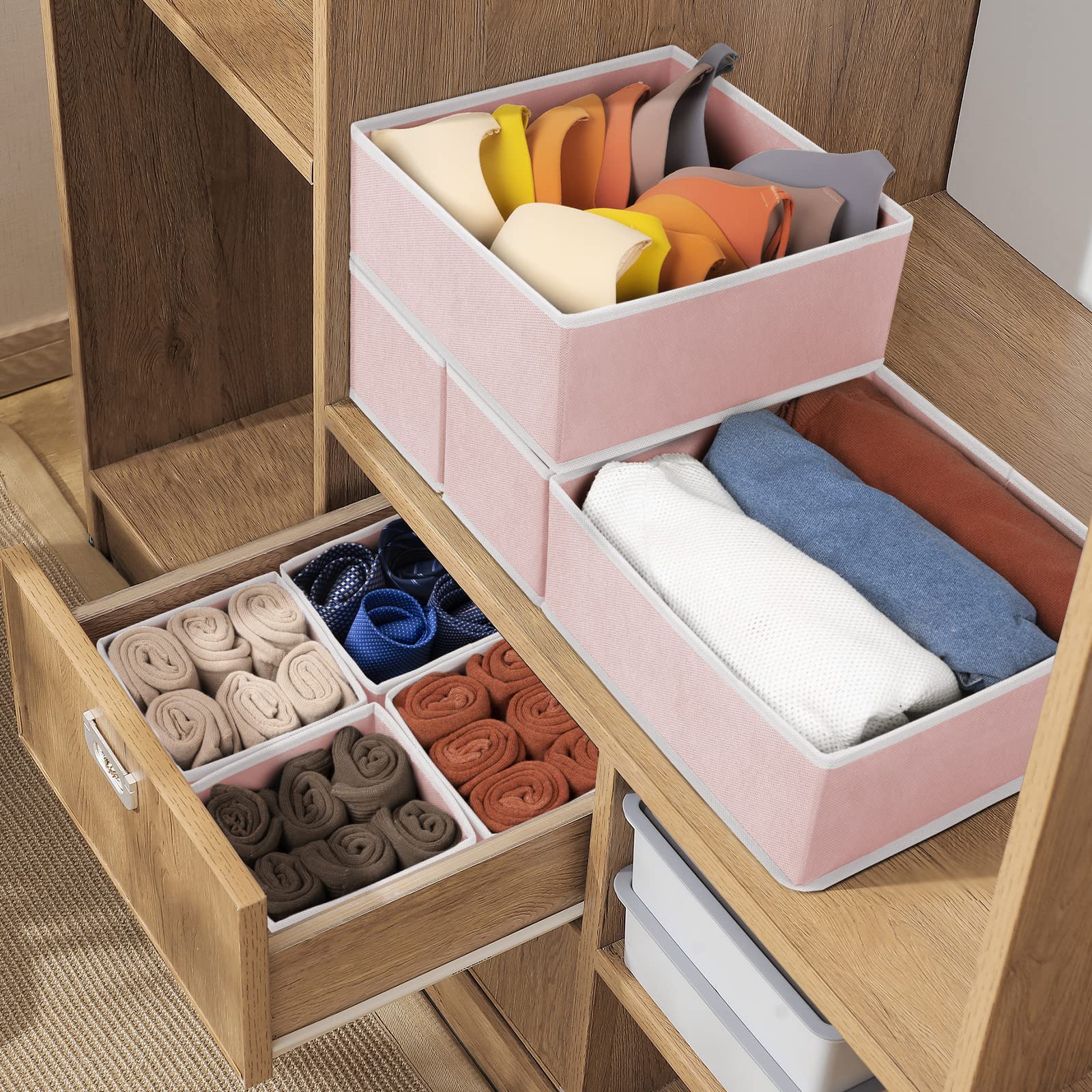 Criusia Drawer Organizer Clothes, 8 Pack Underwear Drawer Organizer, Foldable Cloth Storage Box Closet Organizers and Storage for Clothes, Socks, Scarves, Ties (Beige)