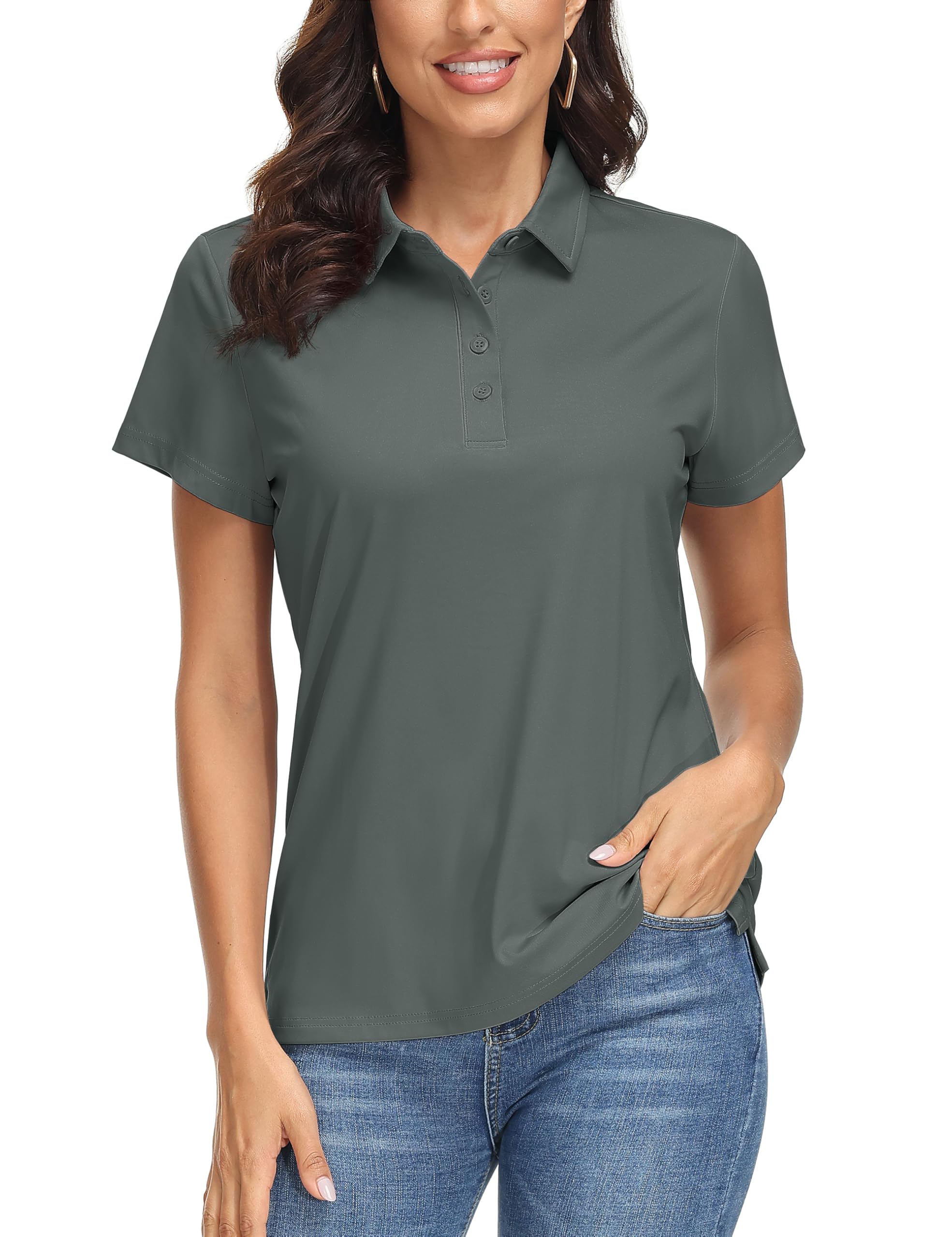 MAGCOMSEN Women's Polo Shirts UPF 50+ Short Sleeve Golf Shirt Quick Dry Sun Protection 4 Buttons Casual Work Collar Top