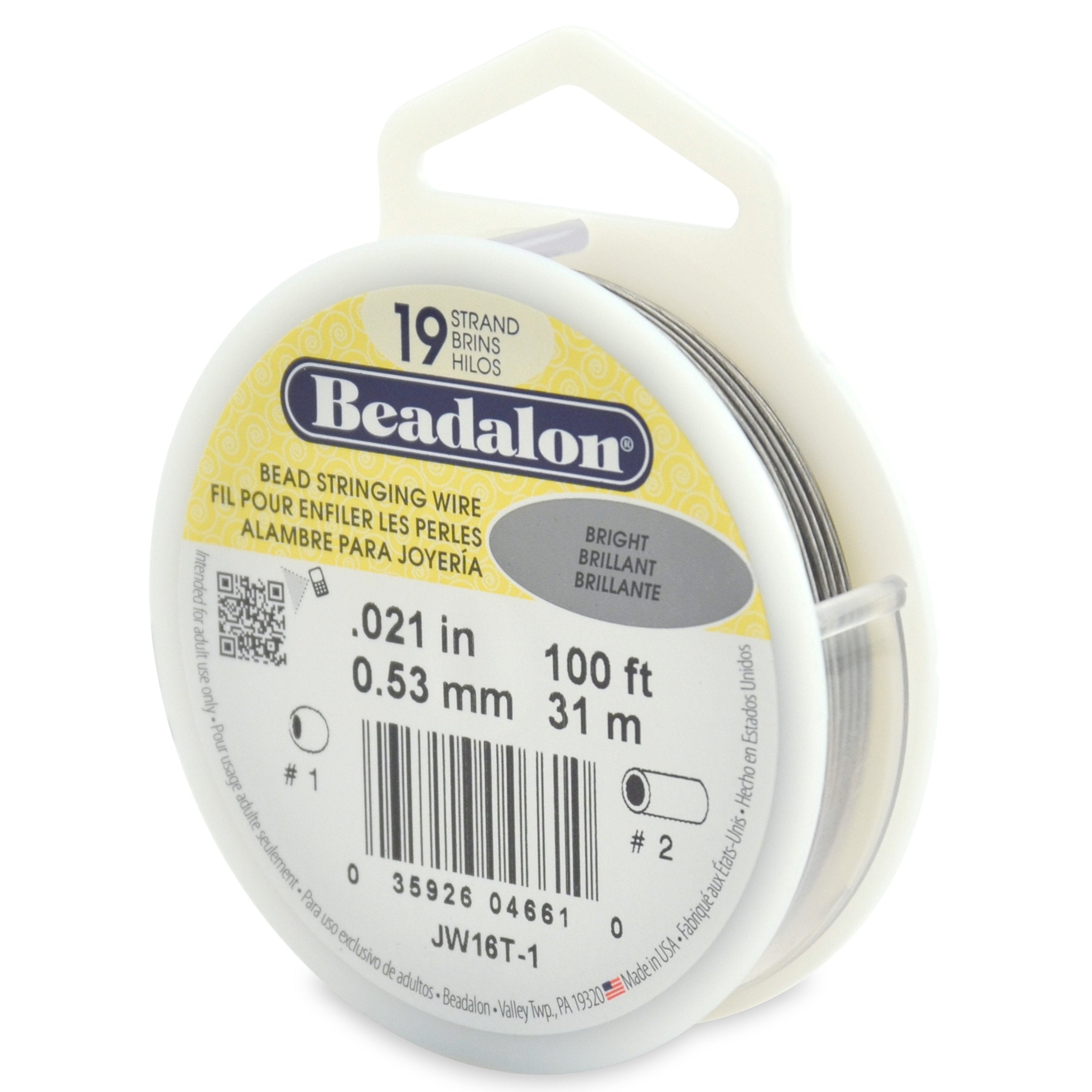 Beadalon 19 Strand Stainless Steel Bead Stringing Wire, .010 in / 0.25 mm, Bright, 100 ft / 31 m