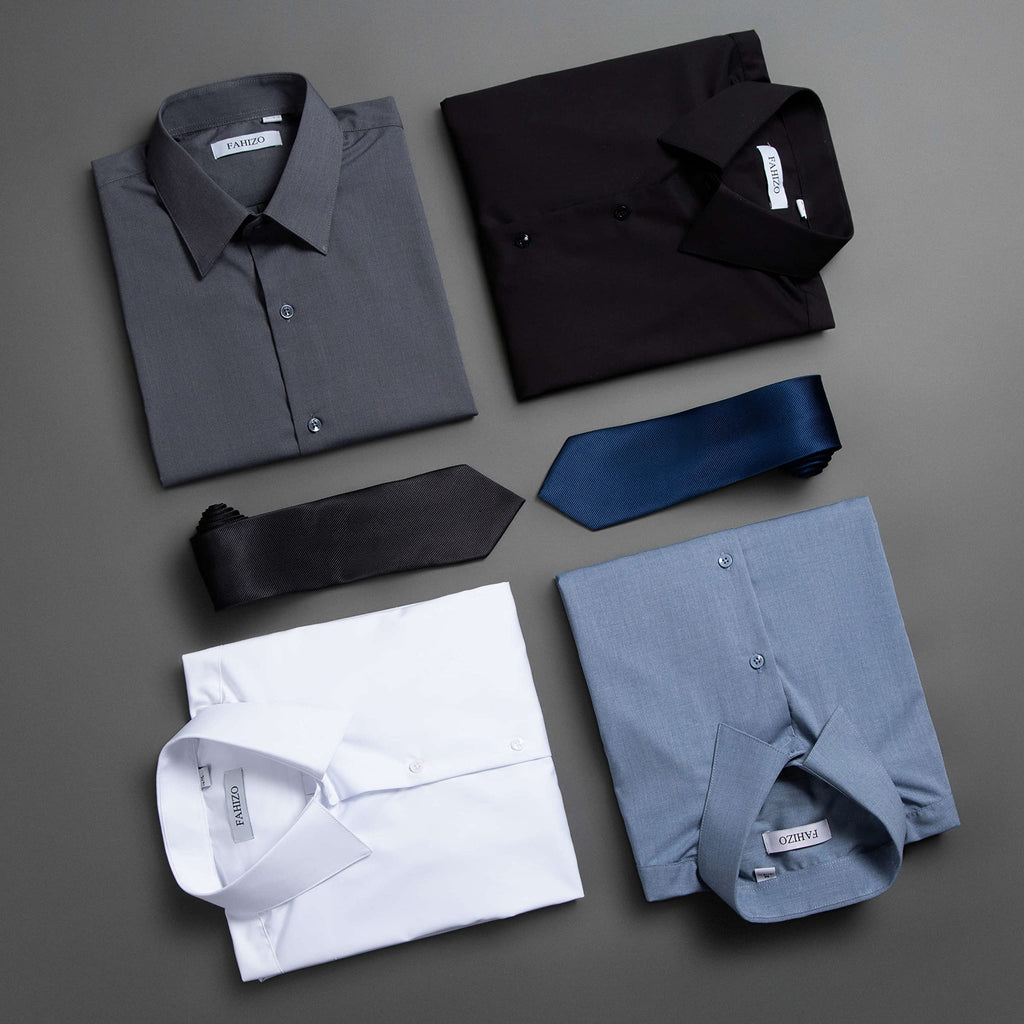 FAHIZO Men's Dress Shirt Casual Regular Fit Stretch Solid Long Sleeve Button Up Shirts