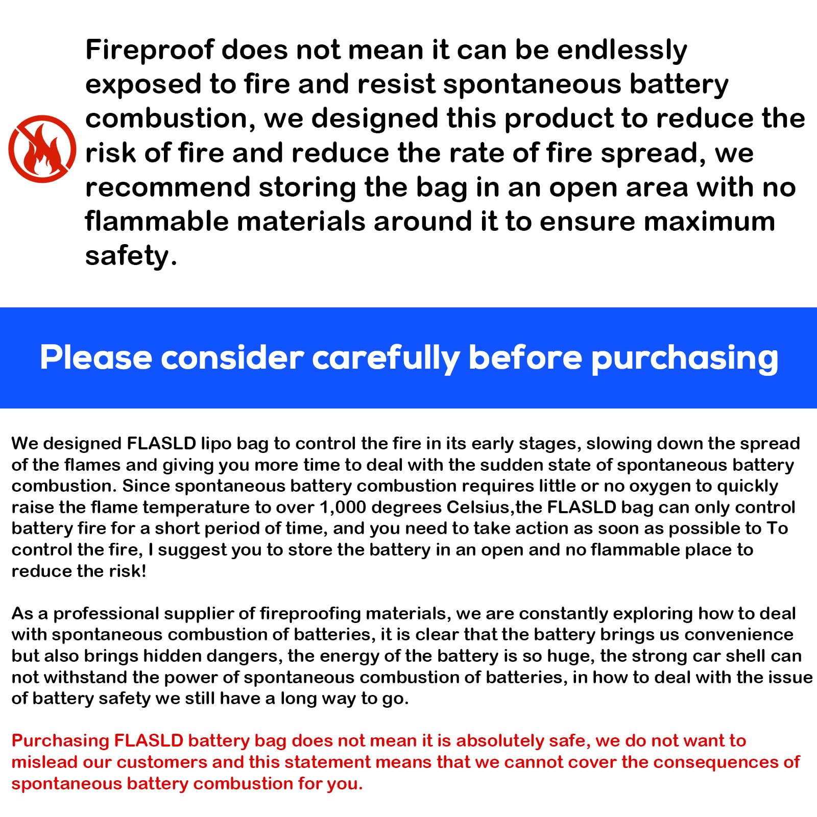 FLASLD Large Fireproof Lipo Bag for 100Ah Lithium Battery Storage and Charging, 14 x 7.8 x 9.5in Waterproof Box for Documents and Valuables