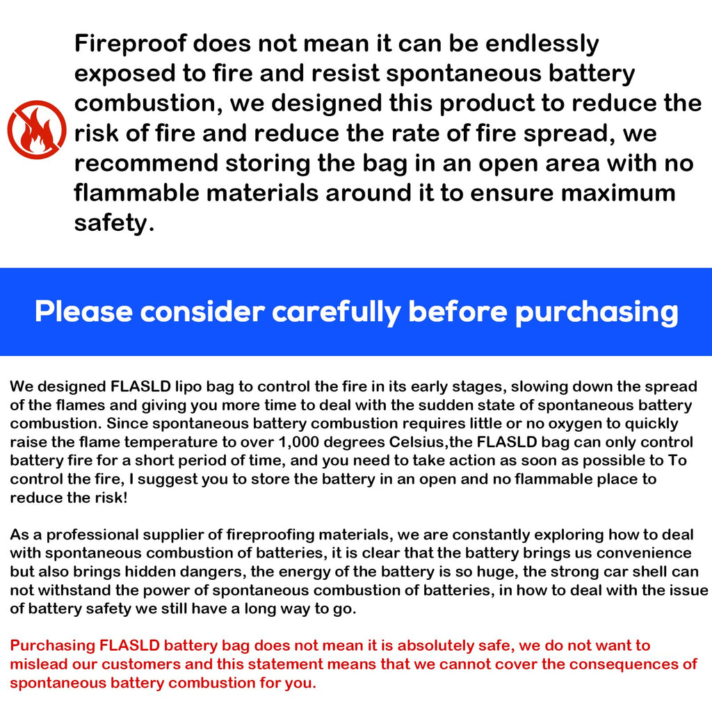 FLASLD Large Fireproof Lipo Bag for 100Ah Lithium Battery Storage and Charging, 14 x 7.8 x 9.5in Waterproof Box for Documents and Valuables