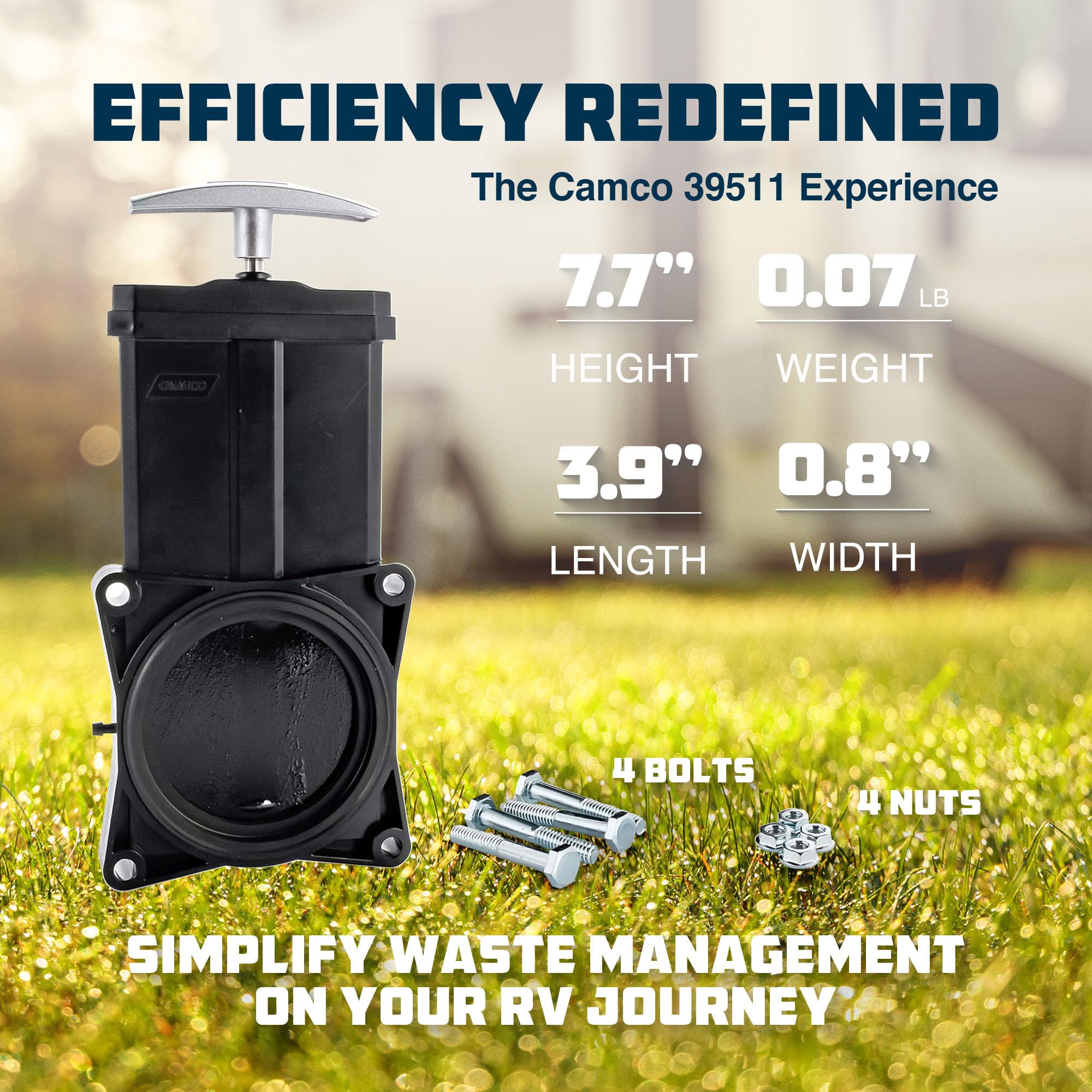 Camco RV Sanitation System 3" Waste Valve with 72" Cable Extension Kit for Sidewall or Control Access Compartment Mount Installation