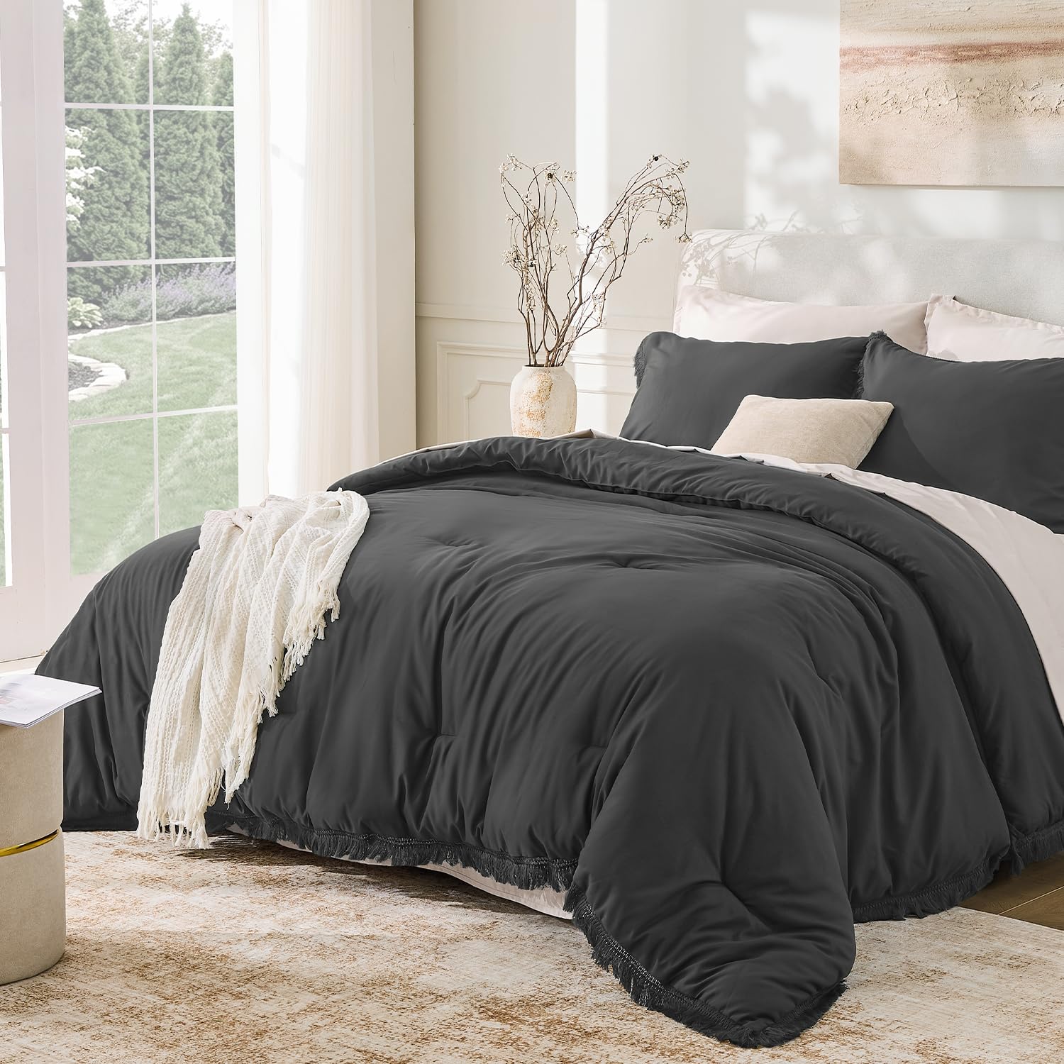 Andency Comforter Full Size Set Burnt Orange, 3 Pieces Boho Terracotta Winter Lightweight Bedding Comforter Sets, All Season Rust Tassel Bed Set (79x90In Comforter & 2 Pillowcases)