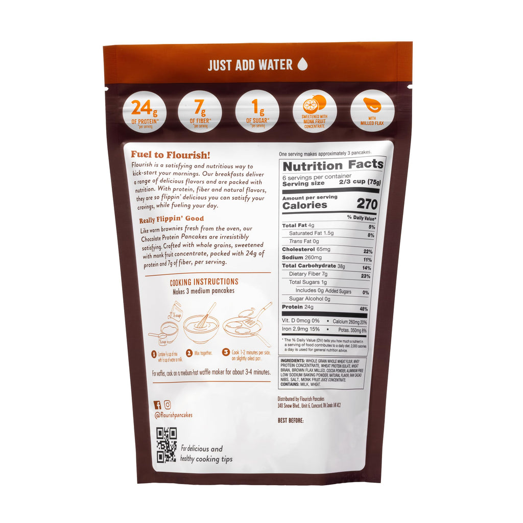 Flourish Protein Pancake & Waffle Mix, with Whey Protein & Flax Seed, No Added Sugar, High in Protein & Fiber - Just Add Water - Birthday Cake Flavour 16oz (2 pack)
