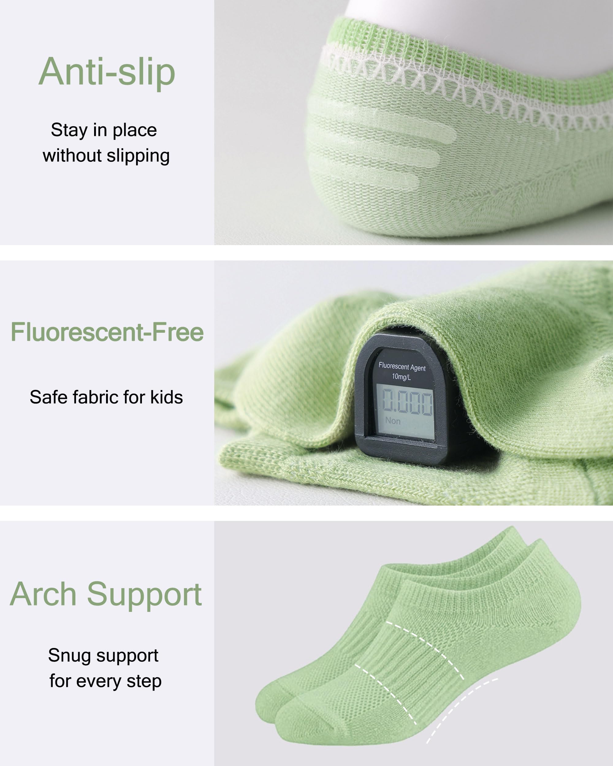 No Show Cotton Socks for Girls and Boys - Low Cut, Breathable, Non-Slip Short Socks for Kids - 5/10 Pairs