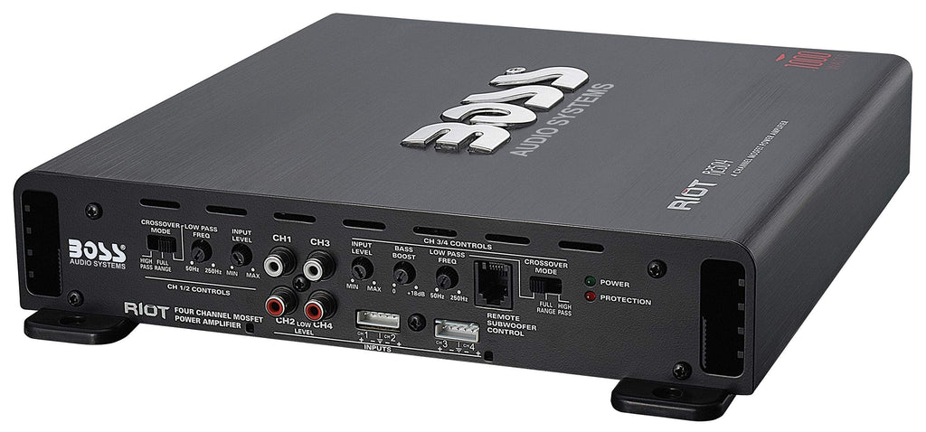 BOSS Audio Systems R1004 Riot Series 4 Channel Class A/B Car Amplifier - 400 High Output, IC (Integrated Circuit), Hook Up to Subwoofer for Bass