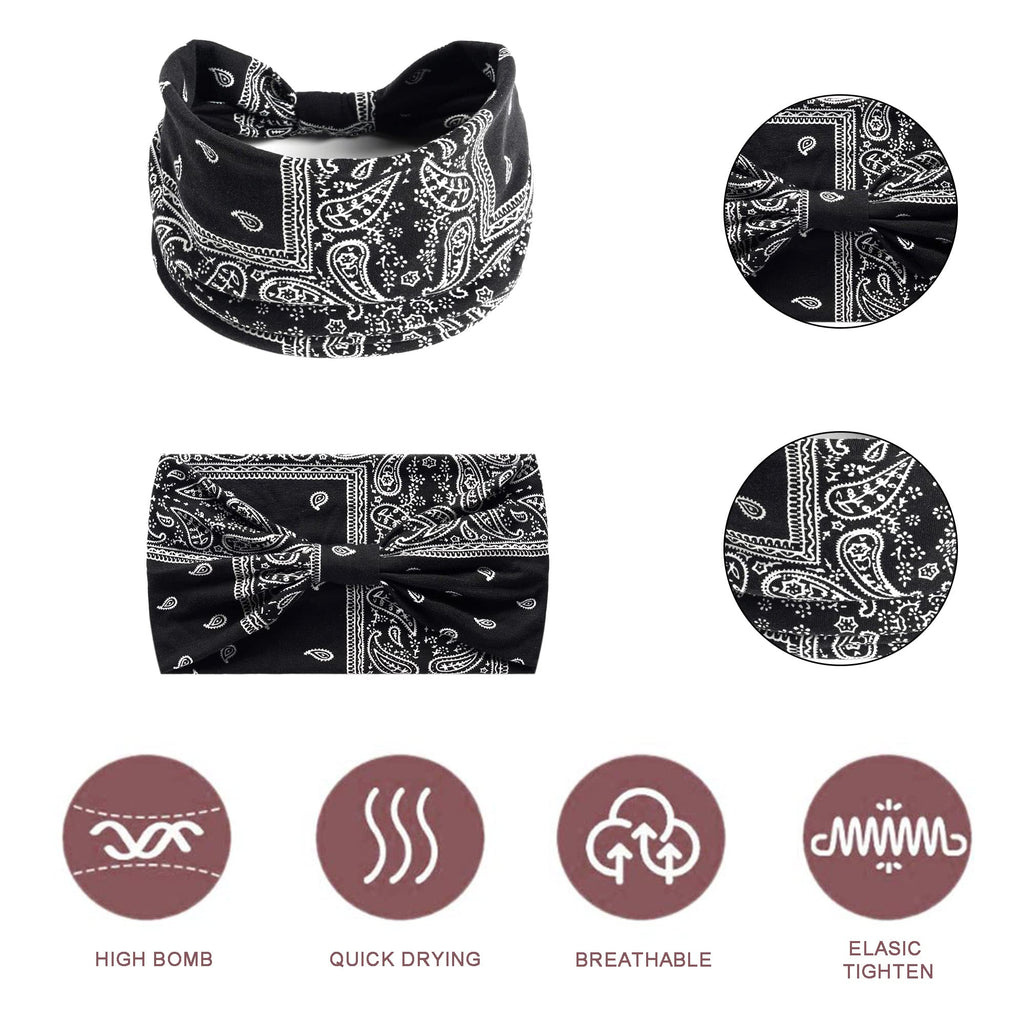 Boho Headbands For Women Fashion Stretch Wide Hair Bands Knoted Turban Head Bands Yoga Running Sweatband Elastic Headband Stylish Wrap Headbands Hair Accessories for Teen Girls 4 Pack