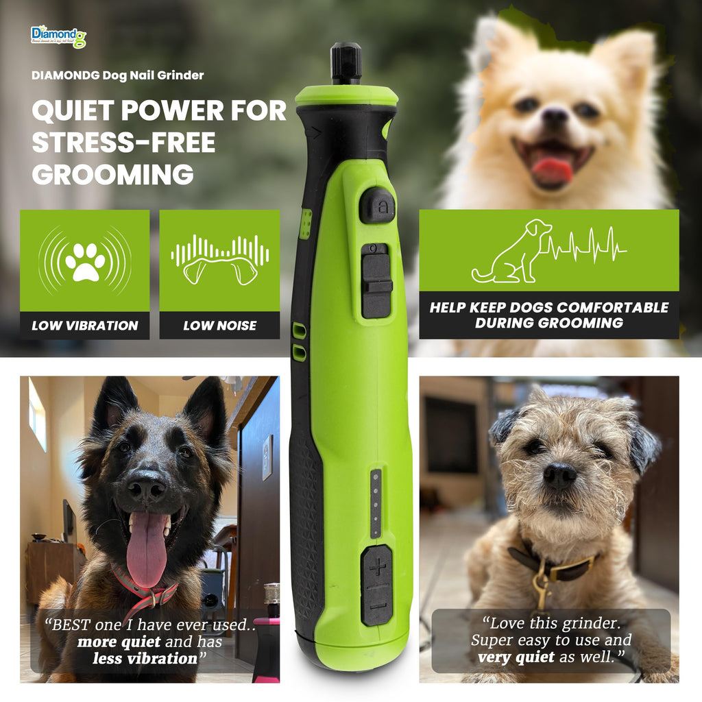 Diamondg Cordless Dog Nail Grinder with Quiet Sound & LED Tip for Large & Small Dogs, 4hrs. Runtime - Electric Dog Nail Trimmer, Heavy Duty Rotary Tool Alternative to Toenail Clippers & Filers