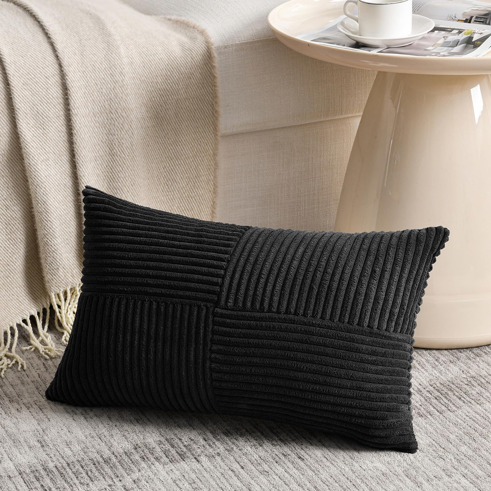 Fancy Homi Olive Green Samll Decorative Throw Pillow Covers 12x12 Inch with for Living Room Couch Bed Sofa, Rustic Farmhouse Boho Home Decor, Soft Corss Patchwork Corduroy Square Cushion Case 30x30 cm