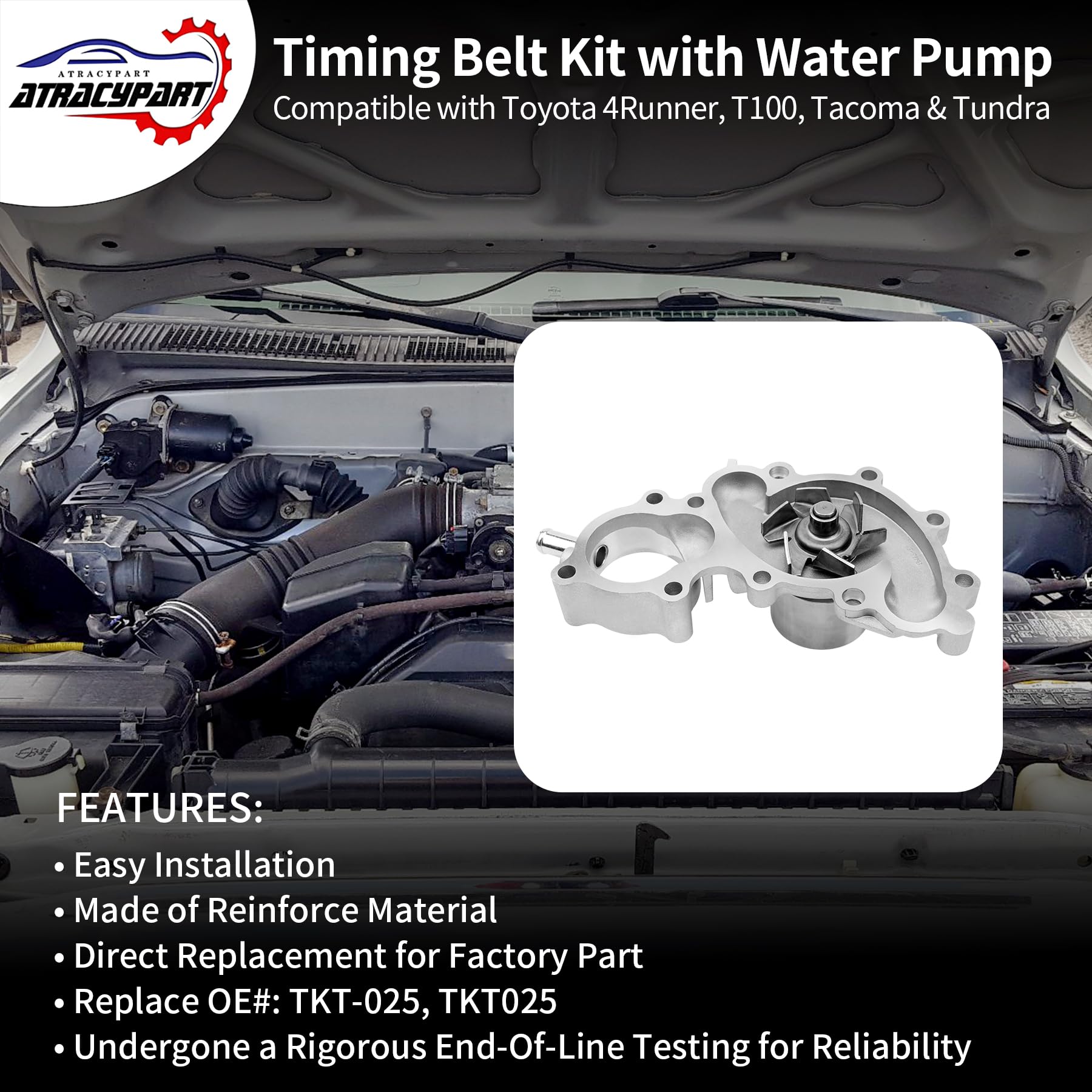 Engine Timing Belt Kit with Water Pump | Compatible With 1987-2001 Toyota Camry Celica RAV4 MR2 Solara 2.0L 2.2L 3SFE 5SFE L4 DOHC 16V | Replaces# TBK138, TCKWP199