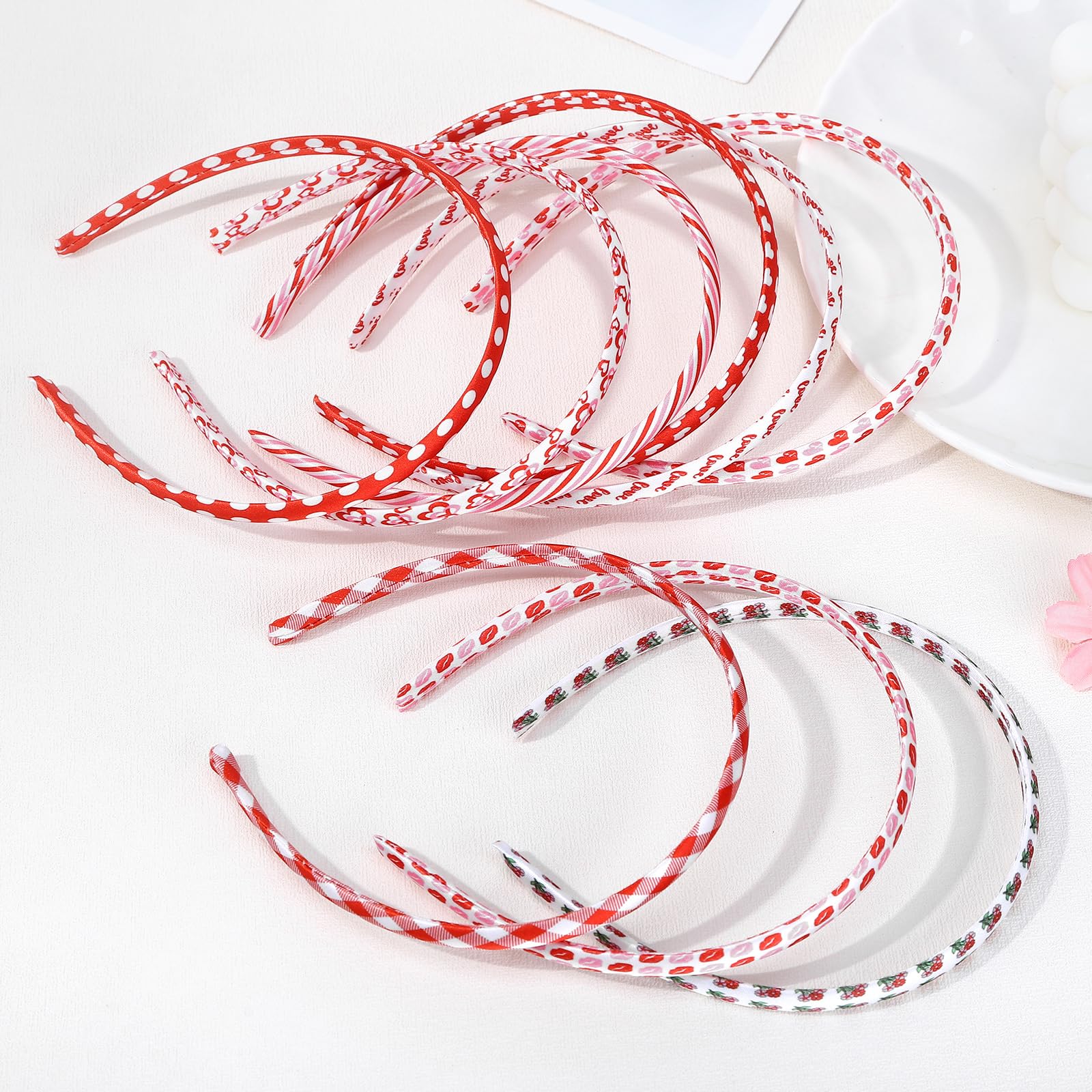 Fishdown Headbands for Girls 12Pcs Thin Head Bands for Girls Hairbands for Toddler Floral Cloth Fabric Covered Headband Birthday Party Favors