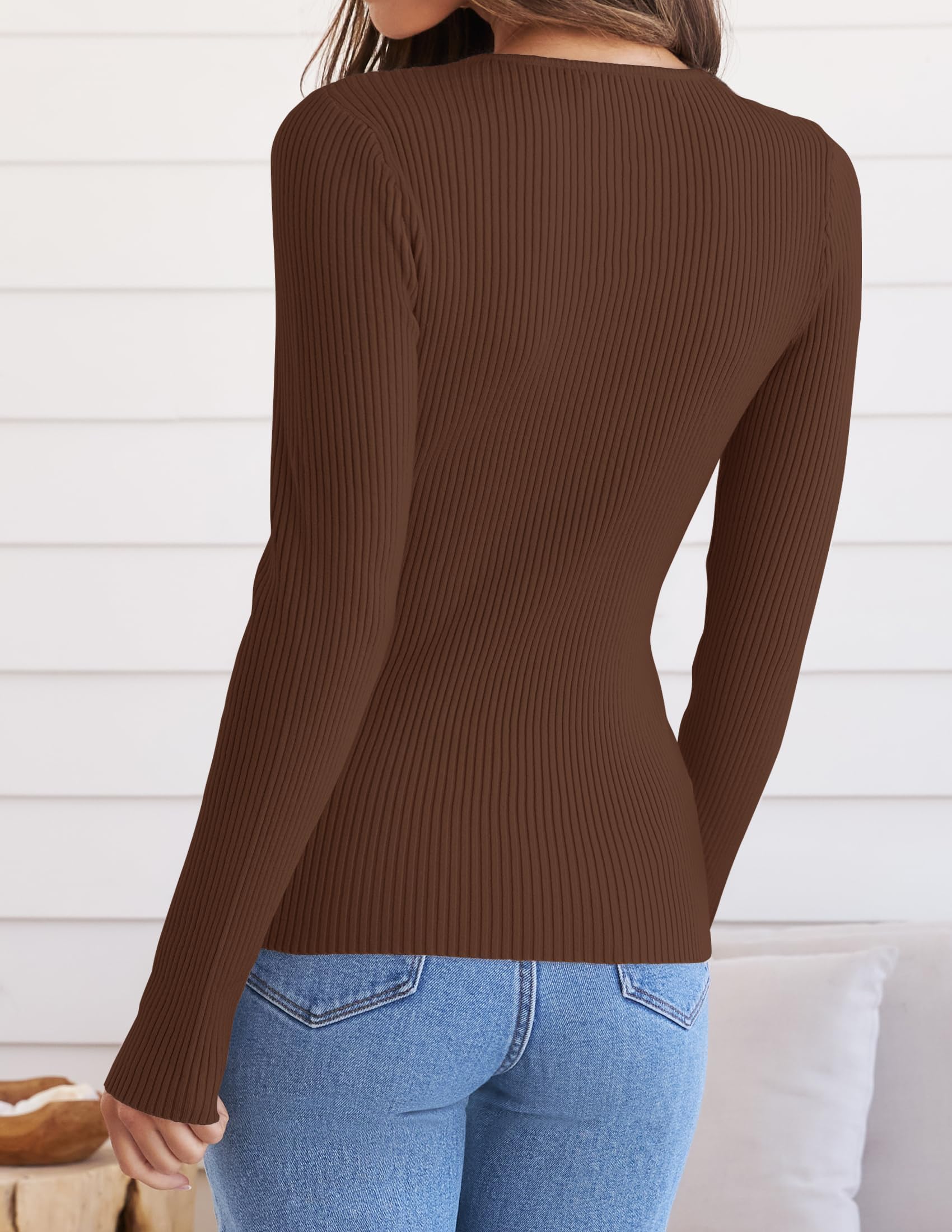 ZESICA Women's Long Sleeve Crewneck Shirts 2026 Spring Ribbed Knit Sweater Slim Fitted Casual Basic Tee Tops