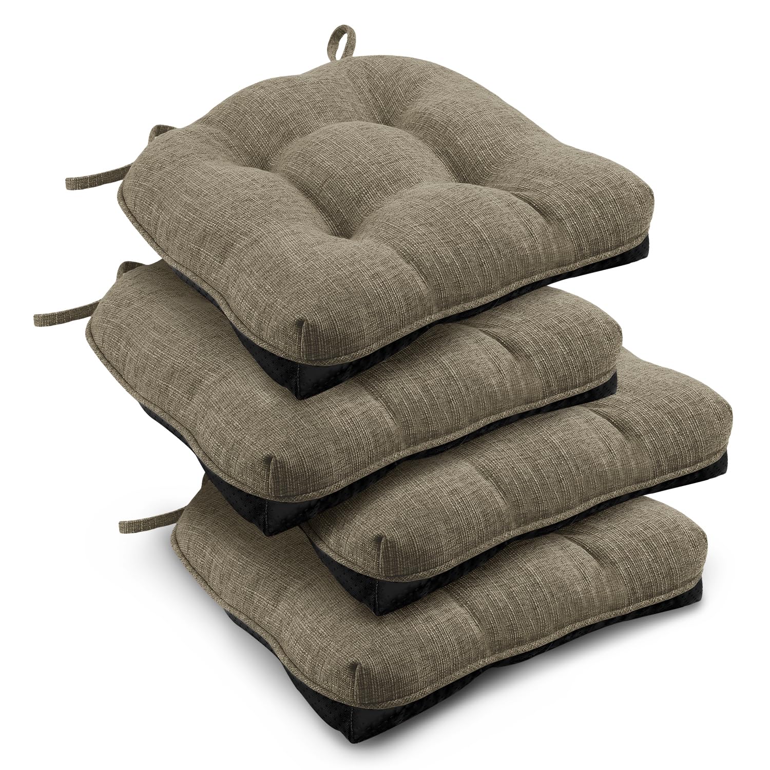 downluxe Indoor Chair Cushions for Dining Chairs, Tufted Overstuffed Textured Kitchen Chair Pads with Ties and Non-Slip Backing, 15.5" x 15.5" x 4", Aqua Blue, 4 Pack