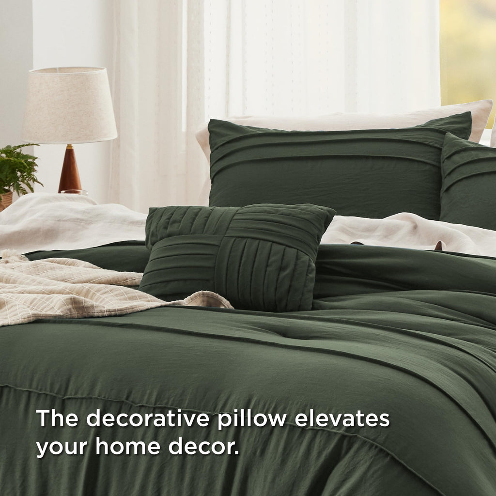 Bedsure Twin Comforter Set - 3 Pieces Pinch Pleat Bed Set, Beige Boho Bedding for All Season, 1 Soft Comforter, 1 Pillowcase, 1 Decorative Pillow