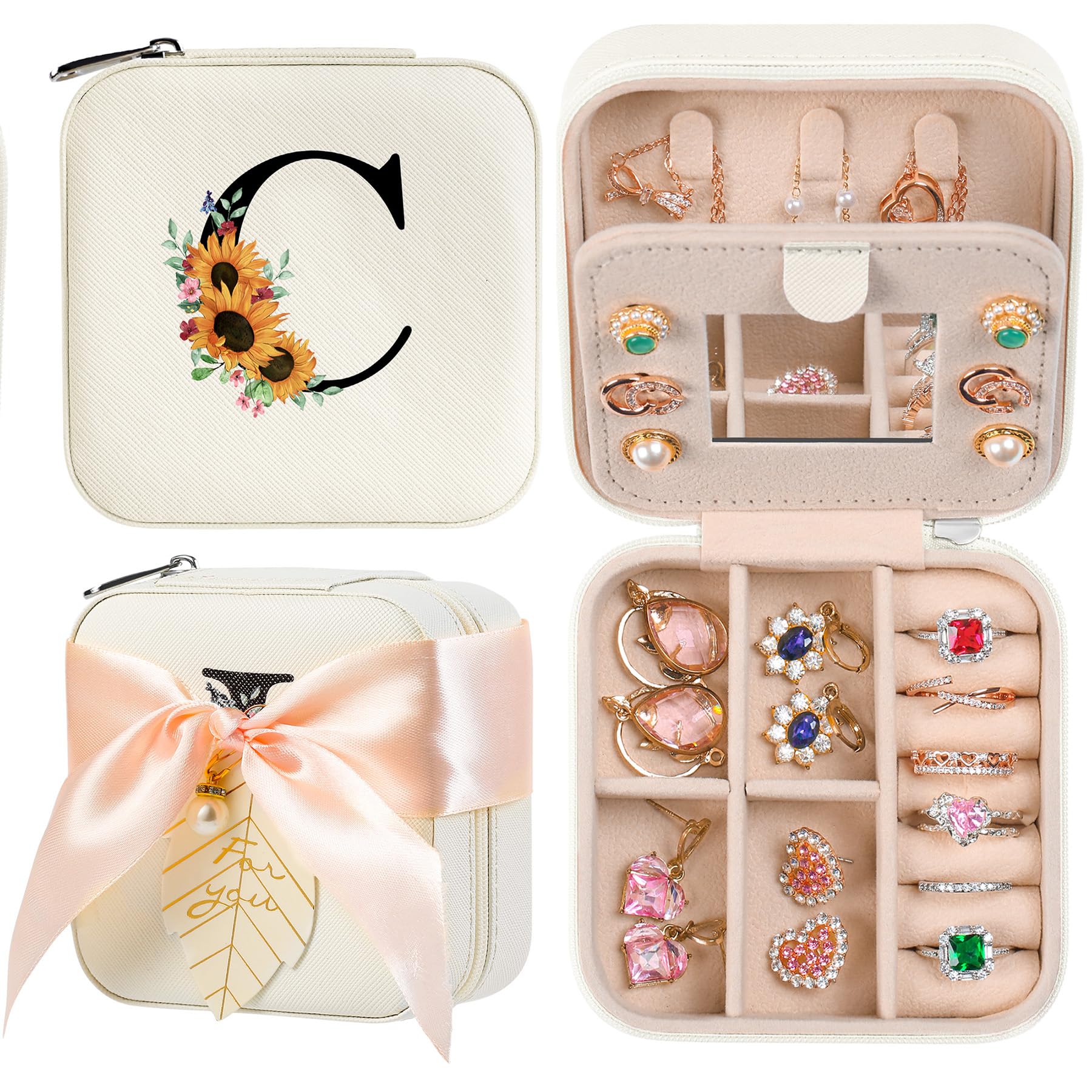 AYGXU Travel Jewelry Box for Women and Girls - Small Case With Initial A-Z - Teacher Gifts