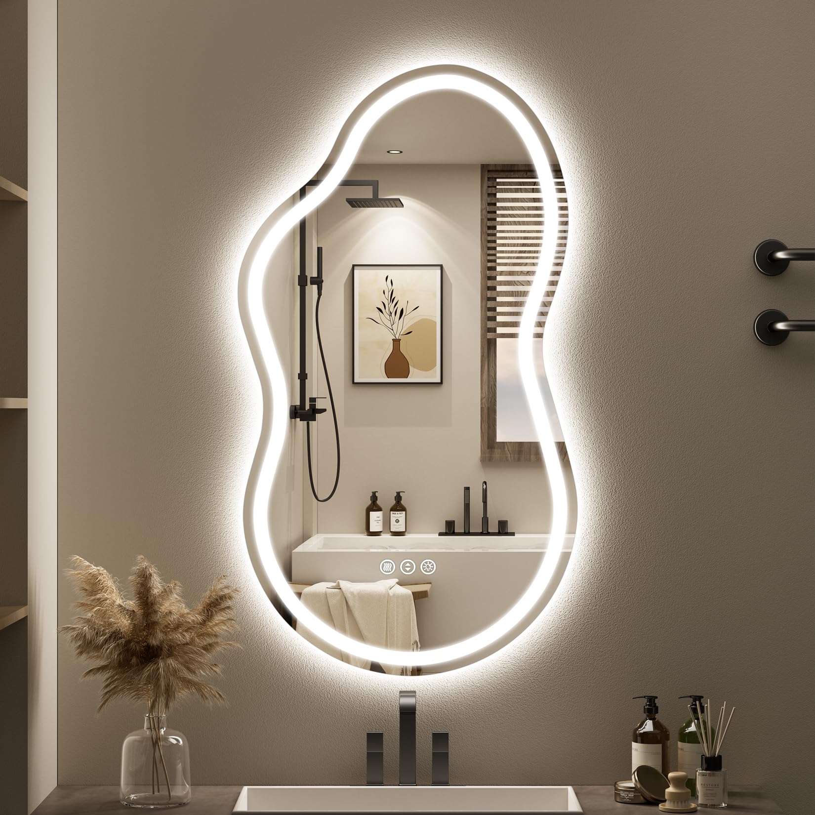 24x32 Black Framed LED Bathroom Mirror with Lights, Backlit and Front Lit Anti-Fog Lighted Vanity Mirrors for Bathroom Wall, Dimmable, 3 Colors, Memory, HD Tempered Glass, Horizontal/Vertical