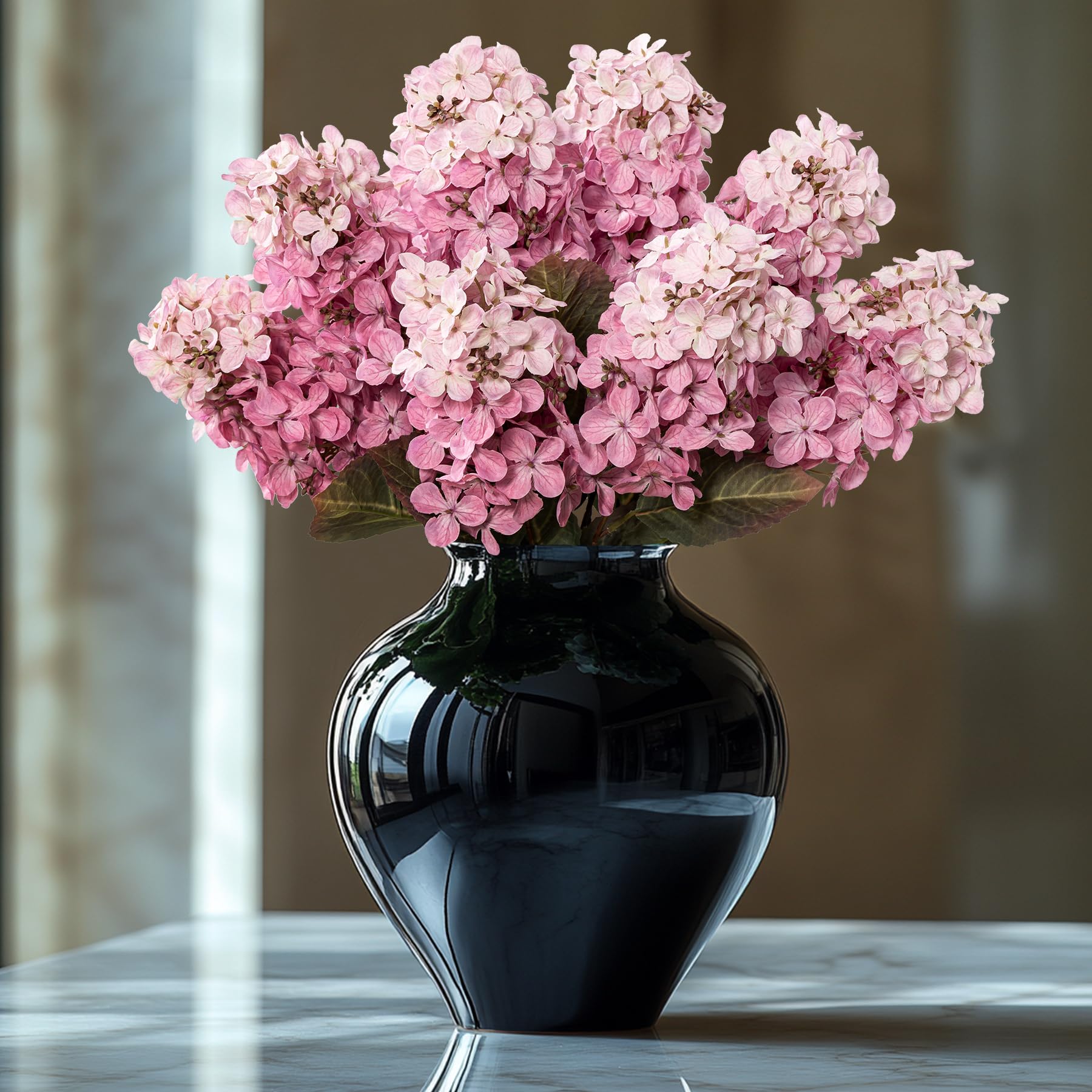 Ttranewsoo Hydrangea Artificial Flowers,Fall Hydrangeas Artificial Flowers,Blue Fake Fall Dried Hydrangea Flowers Decoration,Faux Silk Flower with Stems Winter Decor(Blue 24" 8pcs) Without Vase