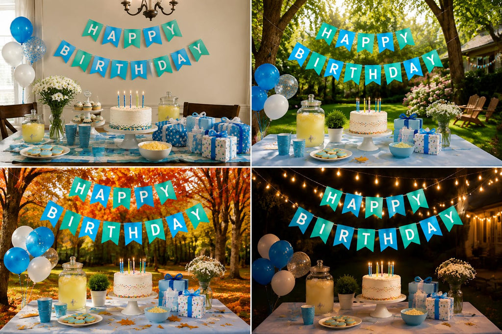 Letjolt Mint Blue Happy Birthday Banner Party Signs 13 Pcs | Supplies for Birthday Party Decorations Nursery Decor