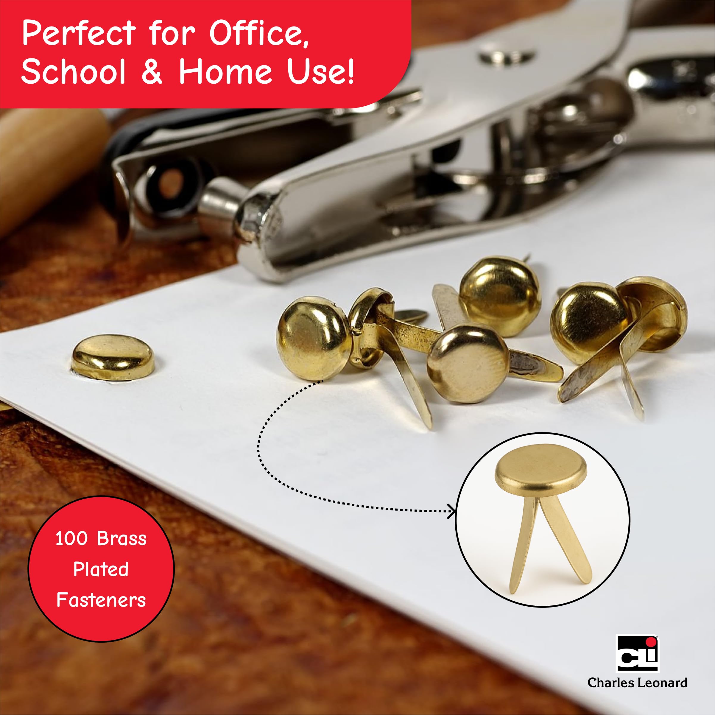 Charles Leonard Fasteners, Round Head, Brass Plated, 1/2 Inch Shank, 8 MM Head, 100-Pack (2R-BP)
