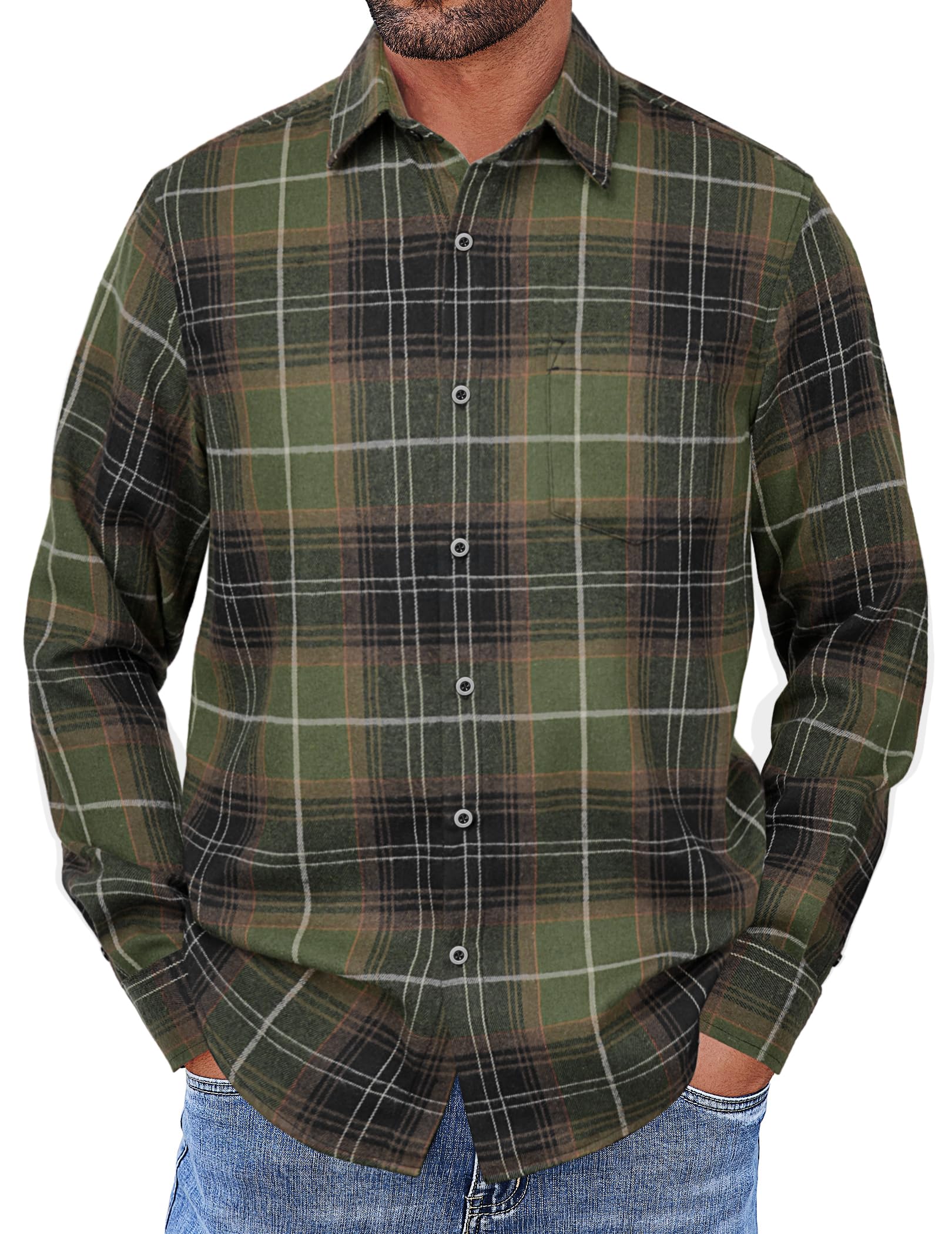 COOFANDY Mens Flannel Shirts Long Sleeve Button Down Shirt with Pocket Casual Shirts Work Shirts for Men
