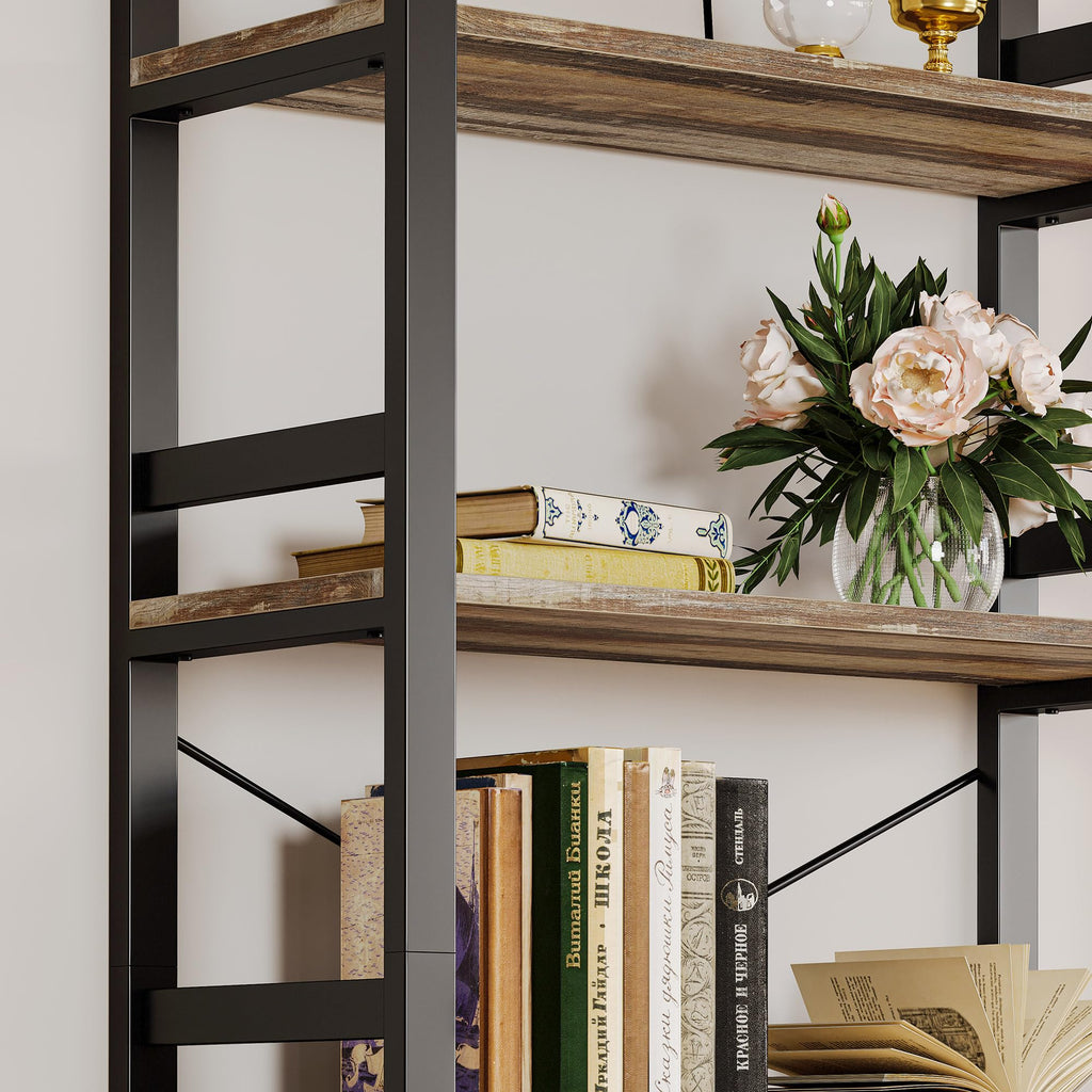 IRONCK Bookshelf, 31.5in Wide Shelf 6 Tier Bookcase, 110lbs/shelf Vintage Industrial Style Bookshelves for Bedroom, Living Room and Home Office, Industrial Brown