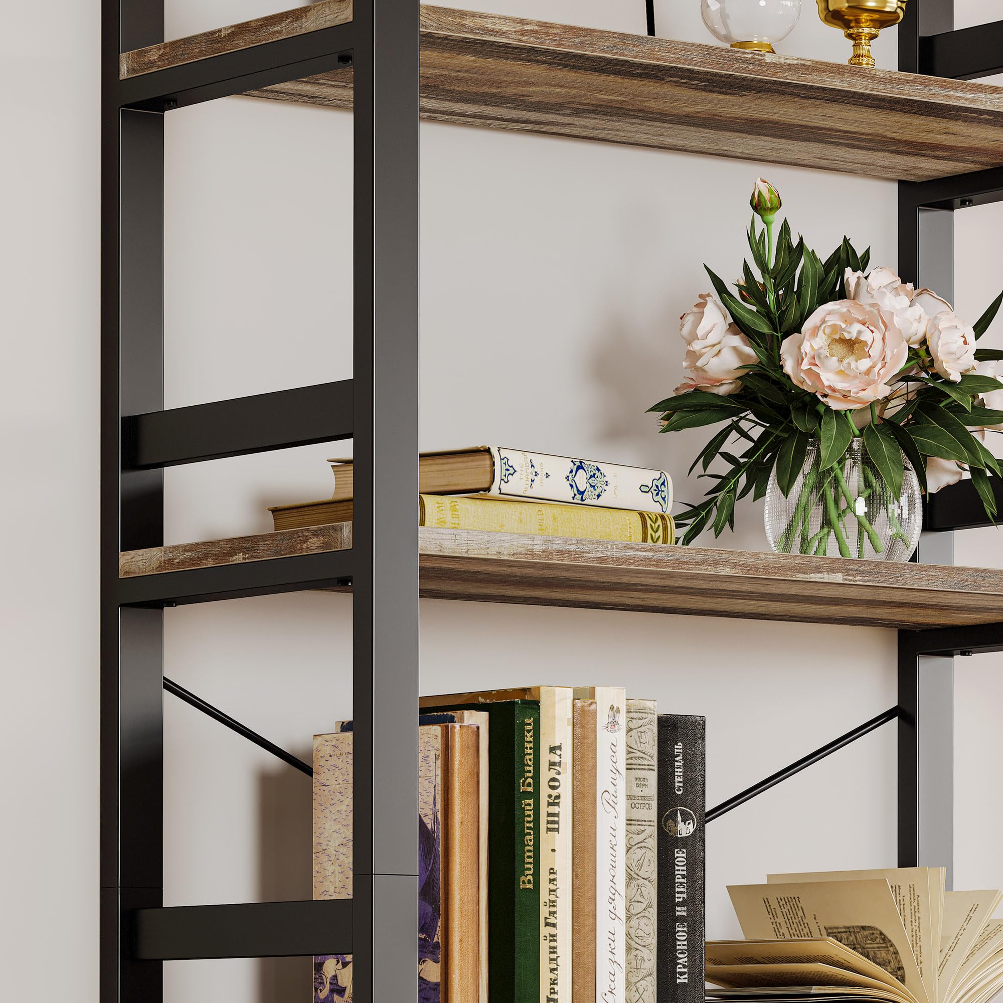 IRONCK Bookshelf, 31.5in Wide Shelf 6 Tier Bookcase, 110lbs/shelf Vintage Industrial Style Bookshelves for Bedroom, Living Room and Home Office, Industrial Brown