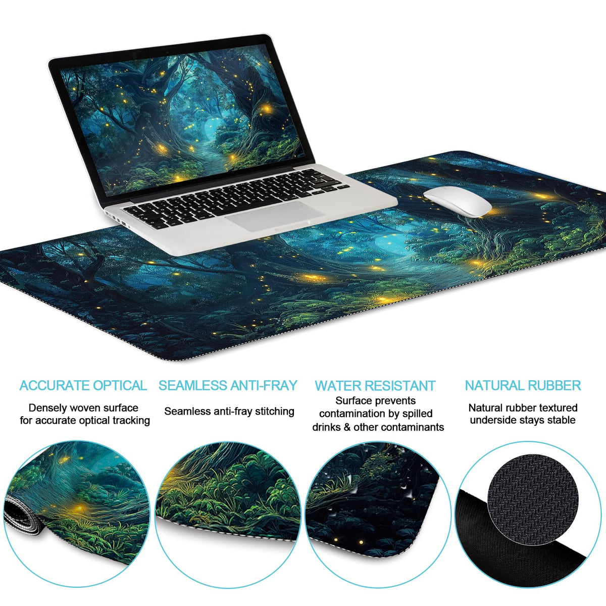 Black Striped Ergonomic Large Desk Mat Set with Wrist Rest