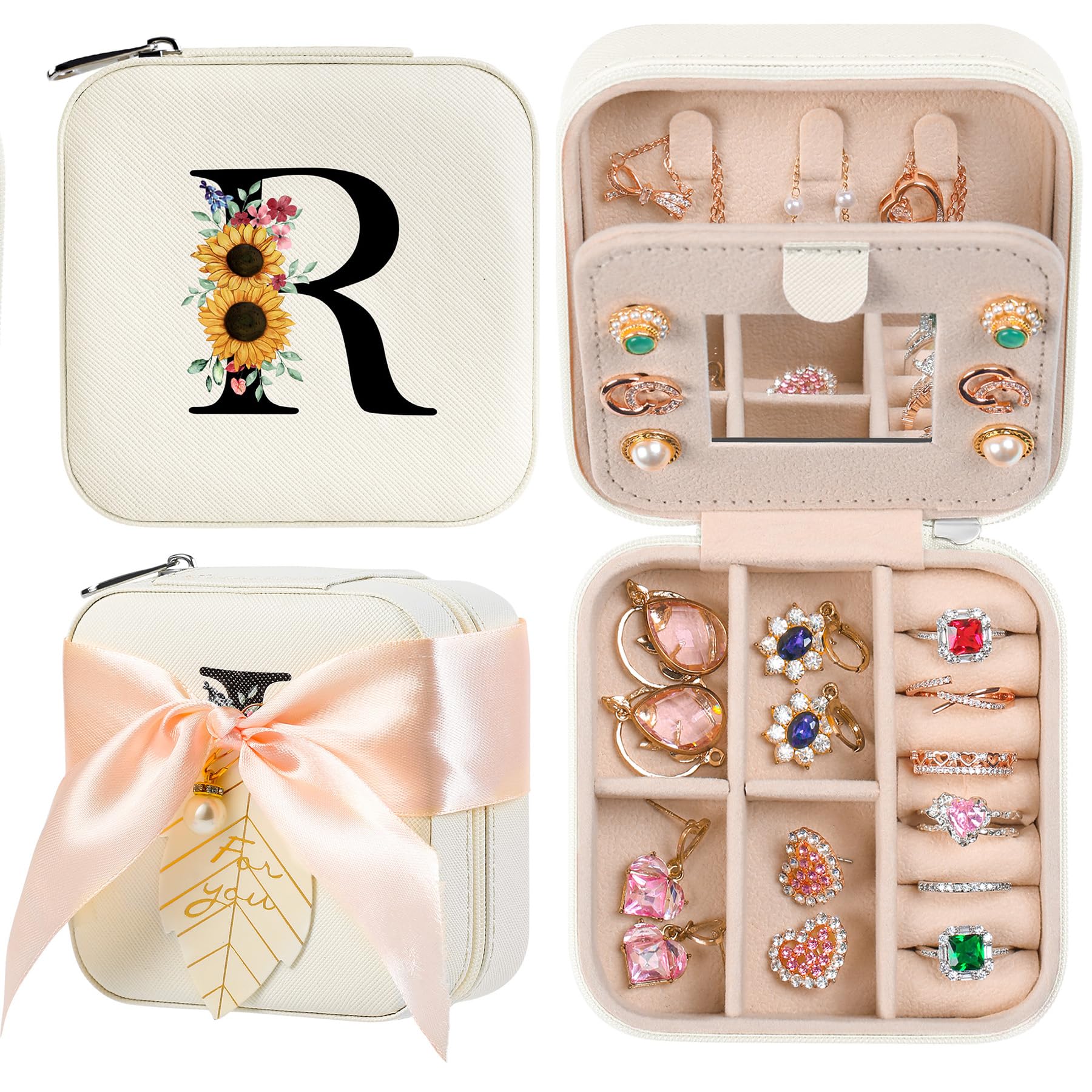AYGXU Travel Jewelry Box for Women and Girls - Small Case With Initial A-Z - Teacher Gifts