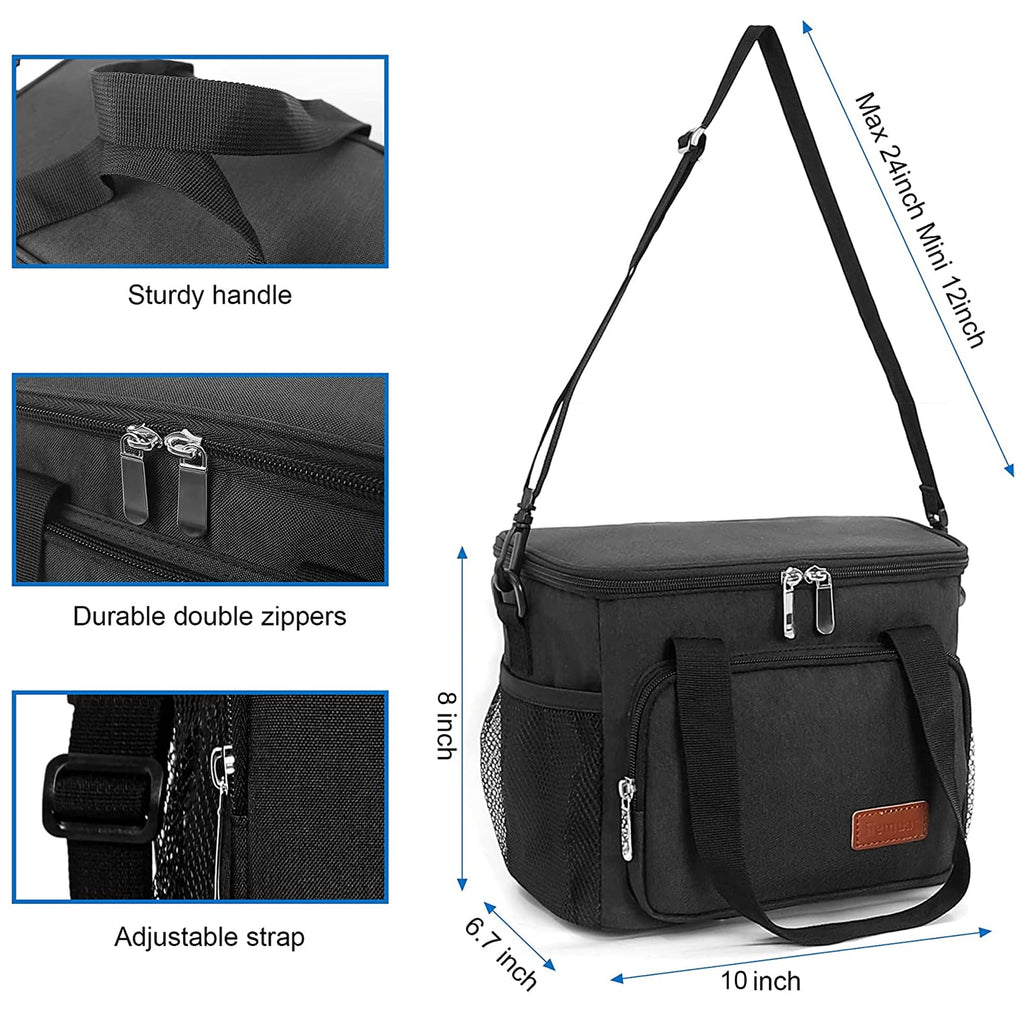 Femuar Lunch Bags for Women/Men, Insulated Lunch Bag for Work Office Picnic - Large Lunch Cooler Bag Leakproof Lunch Box with Adjustable Shoulder Strap for Adults - Grey (15L)