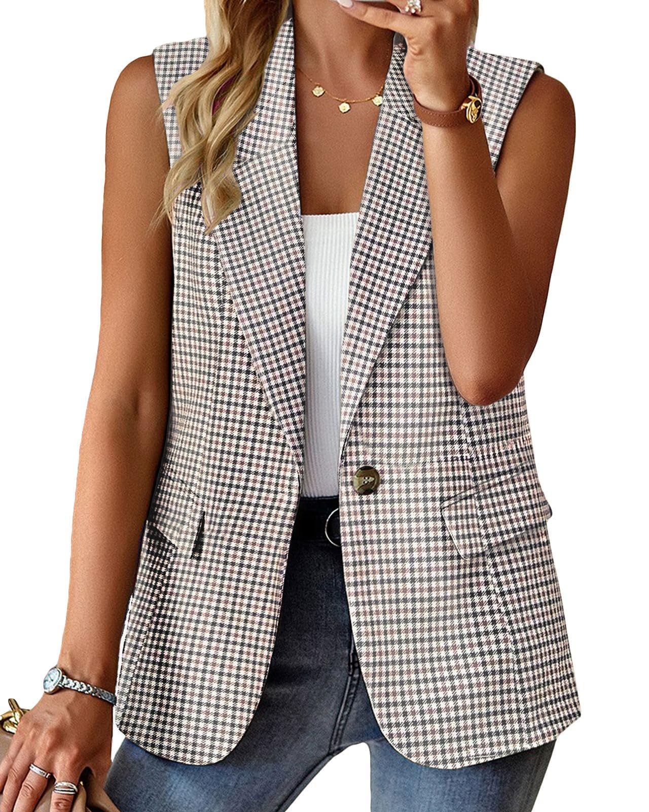 Mina Self 2026 Summer Women's Sleeveless Vest Tops - Lightweight Breathable Lined Trendy Casual Work Office Blazer - Pockets