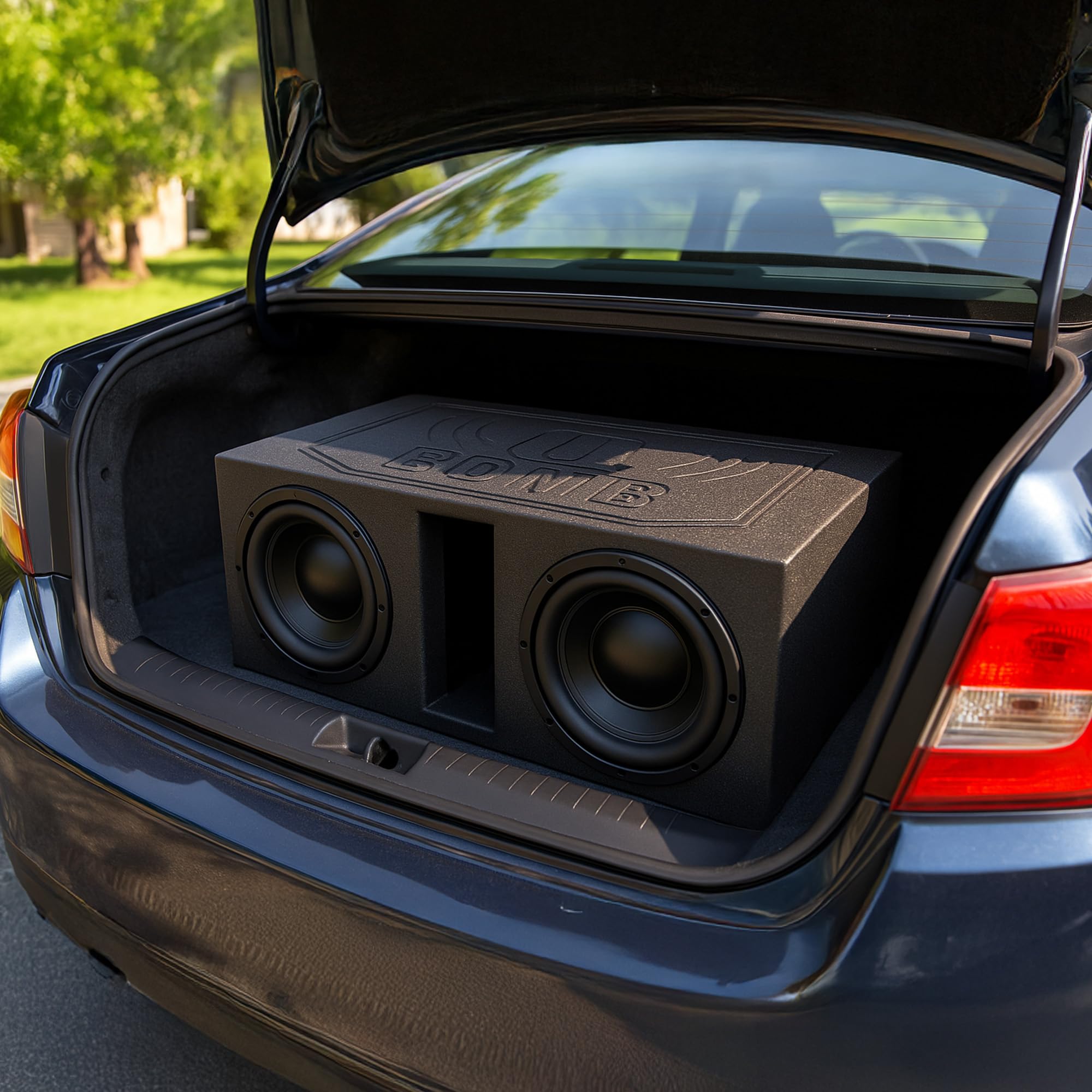 QPower 12 Inch Dual Subwoofer Box, High-Performance Vented Speaker Enclosure, Black - Car Audio and Sound System Accessories - Portable Equipment for Subwoofers
