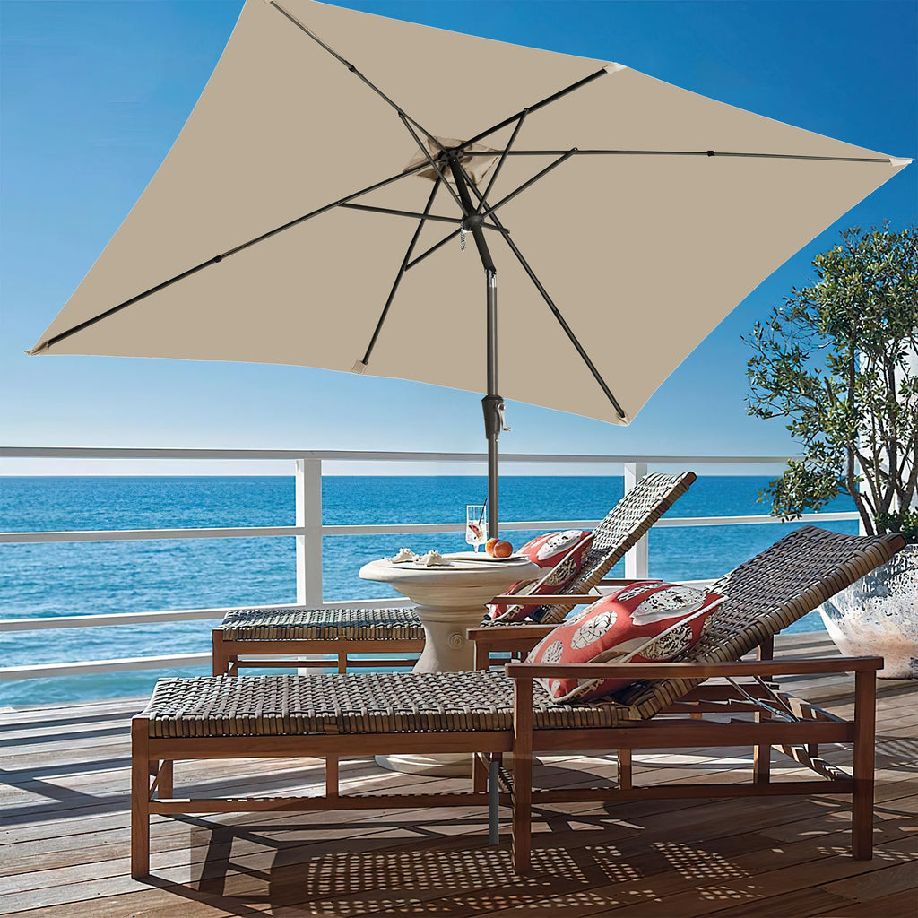Ayge 6.5x10FT Rectangular Patio Umbrella Outdoor Table Umbrella w/Push Button Tilt & Crank Rectangle Market Umbrella UV Protection for Garden,Deck,Lawn,Yard & Pool,Beige