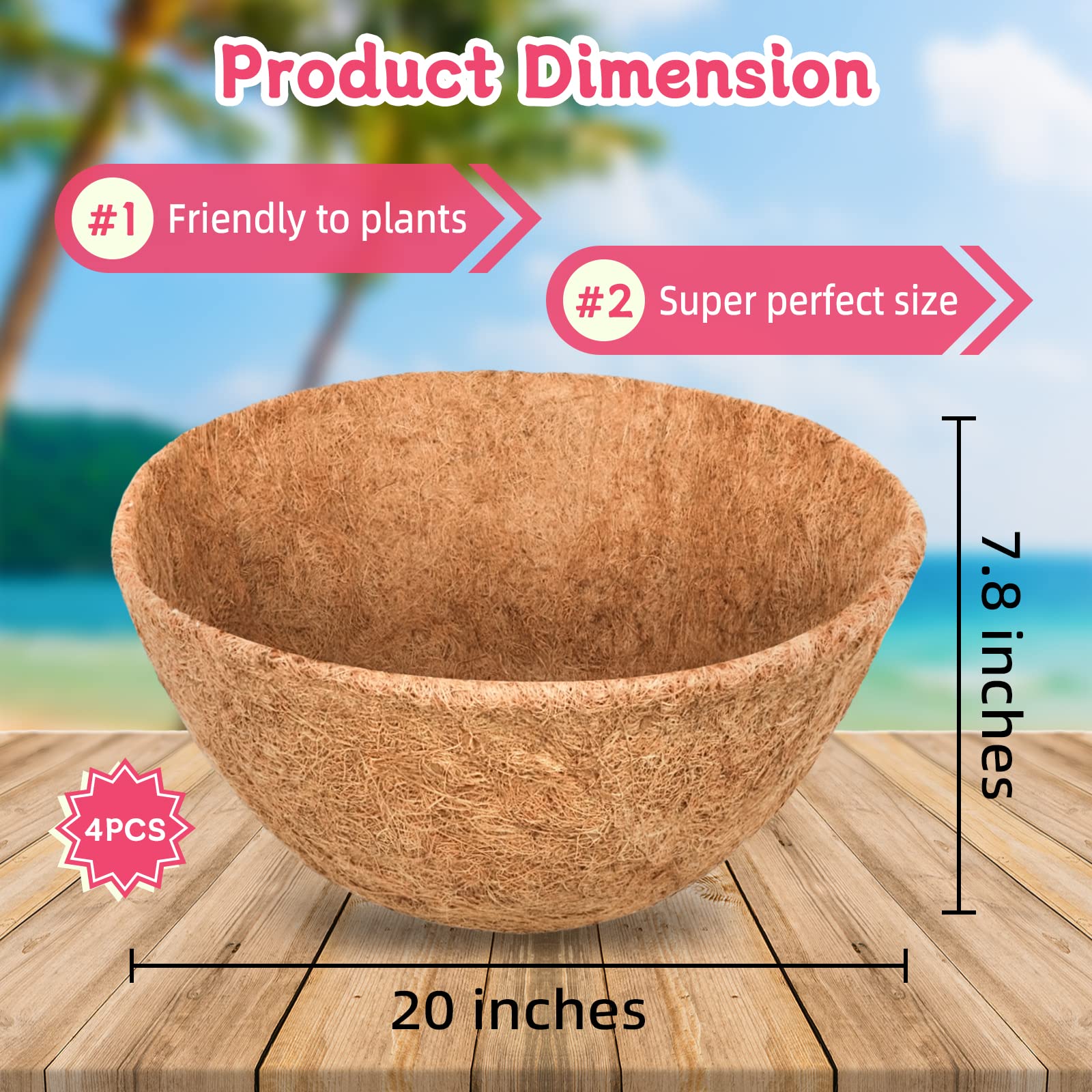 Riare 2 Pack 12 Inch Round Coco Liners Replacement, 100% Natural Coconut Coir Liners for Hanging Baskets, Garden Flower Vegetables Planter Pot, Window Box, Fence, Decks