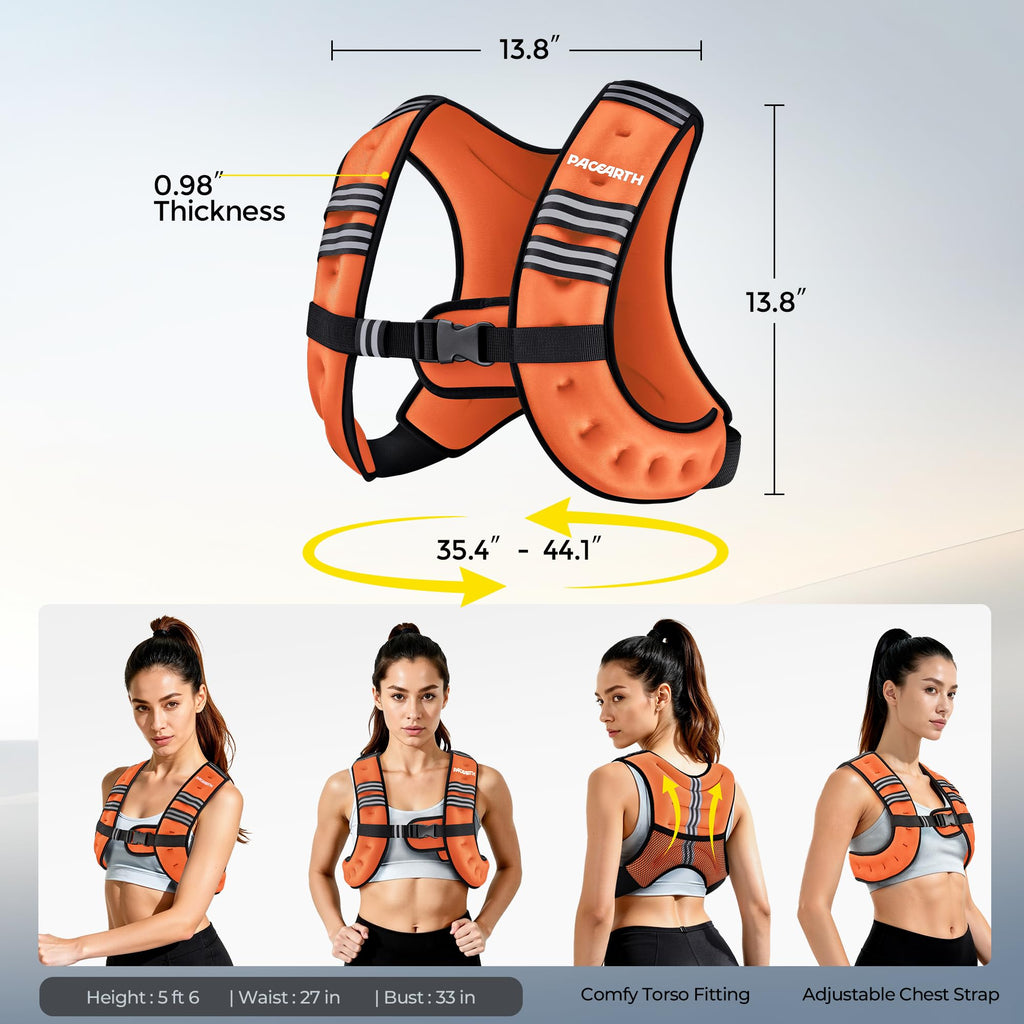 PACEARTH Weighted Vest,6lb/8lb/10lb/12lb/16lb/20lb/25lb/30lb Weight Vest with Reflective Stripe, Body Weight Vests for Women, Men, Weight Loss Workout, Strength Training, Running, Walking, Jogging