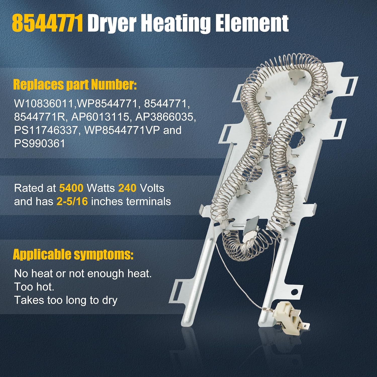 8544771 Dryer Heating Element 279816 Thermostat 279973 3392519 Cut-Off Fuse | Wp8544771 Compatible With Whirlpool Maytag Kenmore Electric Dryer, Heat-Resistant Nickel Easy Installation for Home Diy