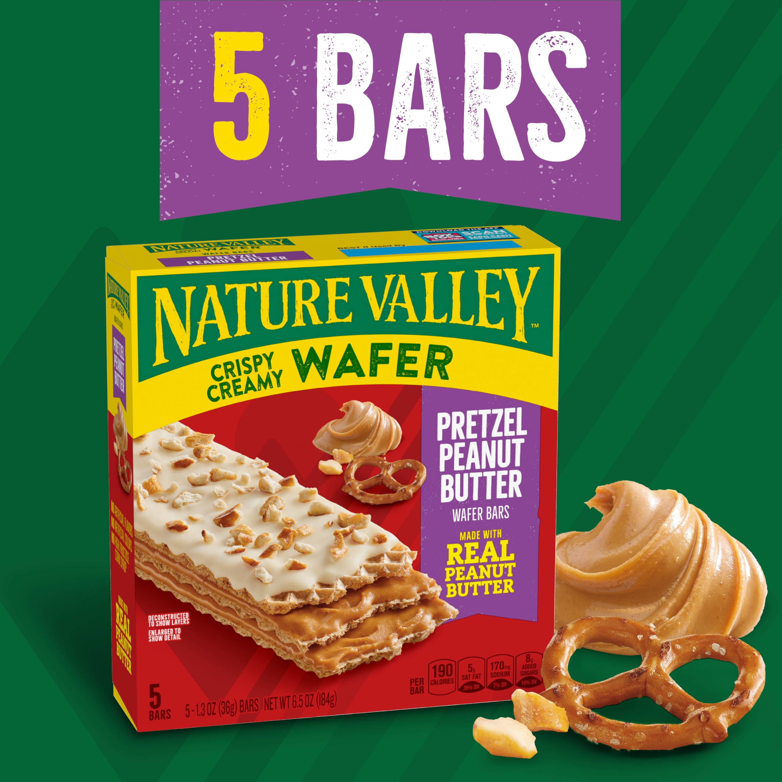 Nature Valley Crispy Creamy Wafer Bars, Blueberry, Whole Grain, 5 Bars, 6.5 oz
