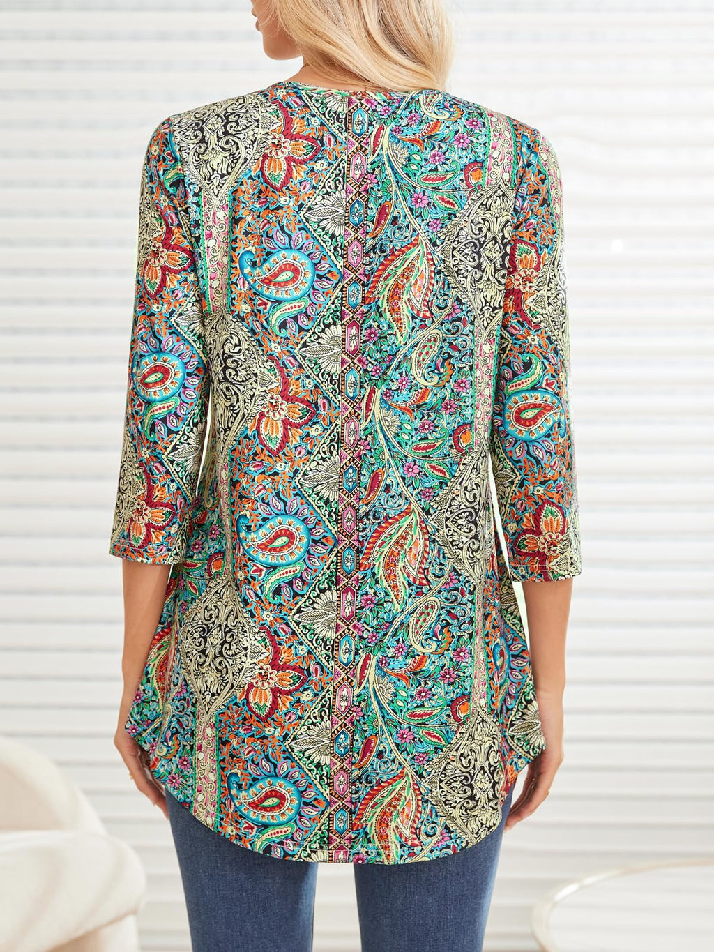 BAISHENGGT Womens Tops 3/4 Sleeve Round Neck Casual Tunic Tops Fall Fashion 2025 Dressy Casual Blouses