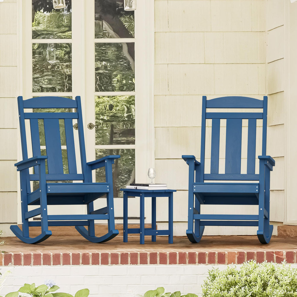 LUE BONA Rocking Chair Outdoor, Weather Resistant HDPS Plastic Rocker Chairs, 350lb Heavy Duty, Oversized Porch Rocker for Adult, High Back Smooth Rocking Chairs for Outdoor & Indoor, Aruba Blue