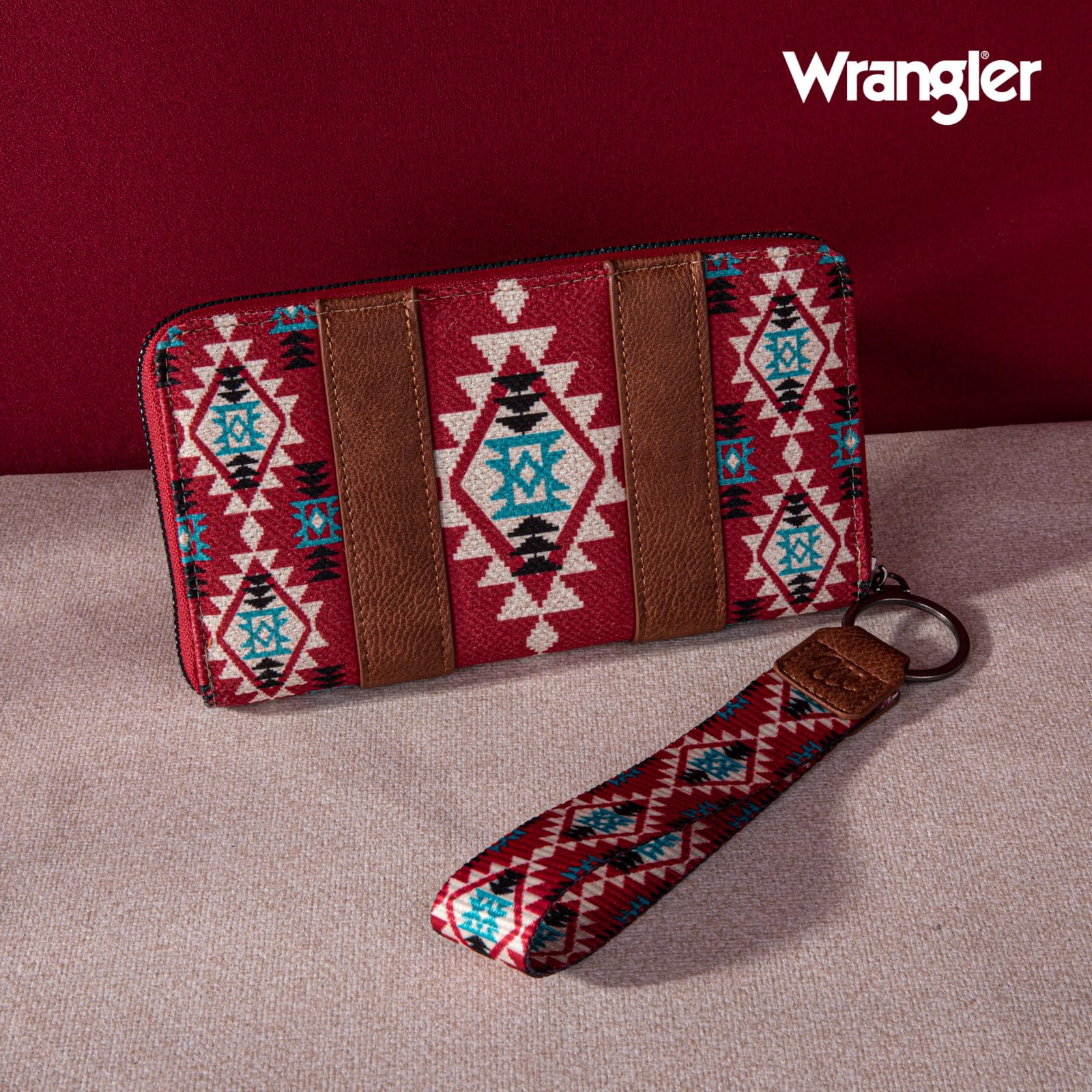 Wrangler Wallet Purse for Women Western Aztec Clutch Wristlet Wallet with Credit Card Holder