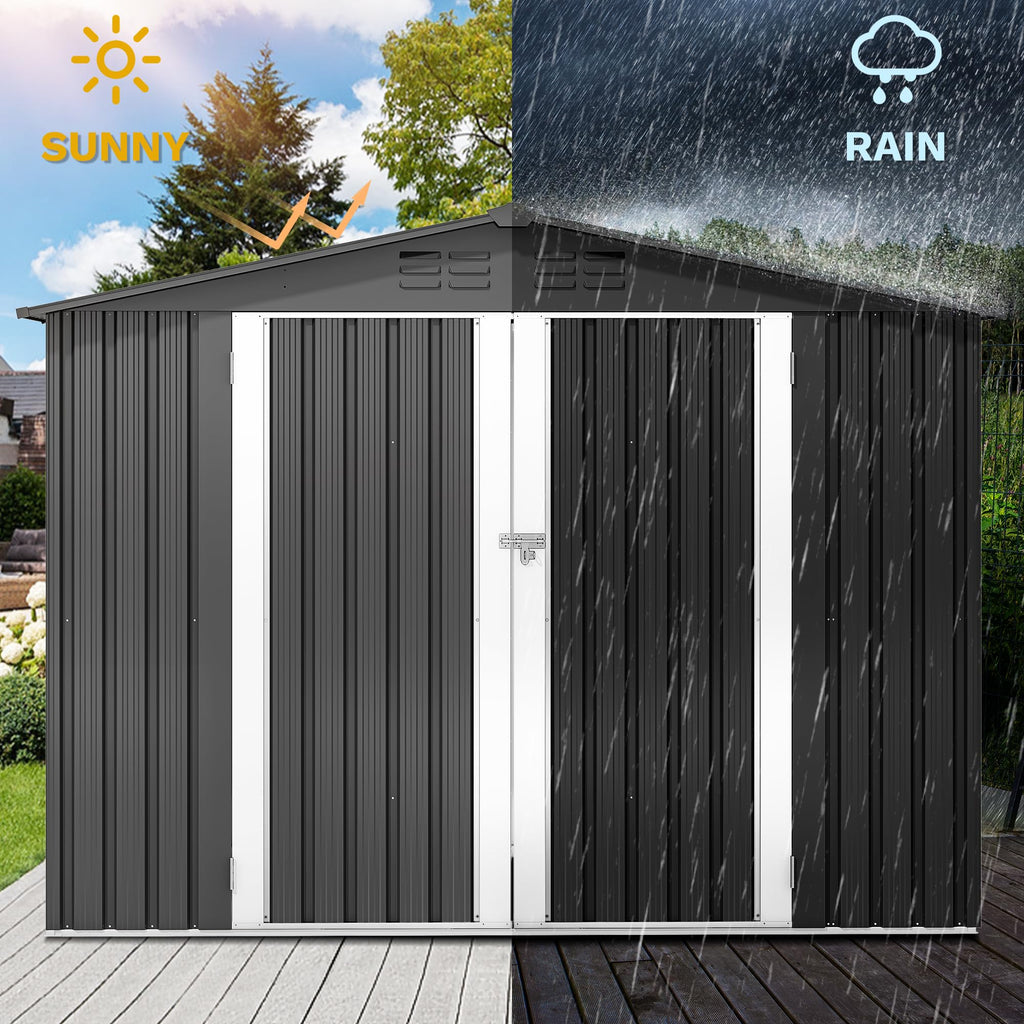 DWVO 6x4ft Outdoor Storage Shed, Lockable Metal Tool Storage Sheds, Waterproof Garden Sheds with Vents for Backyard, Patio, Garage, Lawn, Dark Gray