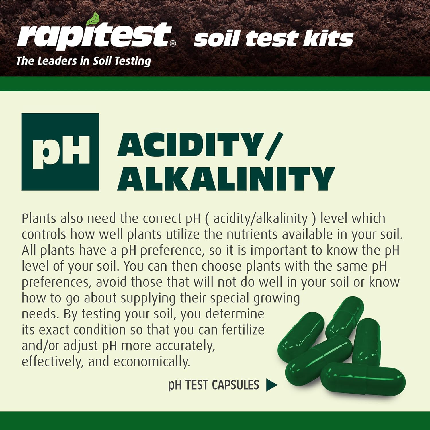 Rapitest Soil Test Kit for Gardens, Vegetables, Flowers and Lawns. USA designed and assembled soil tester completely, quickly and accurately measures/analyzes soil pH acidity and garden nutrients