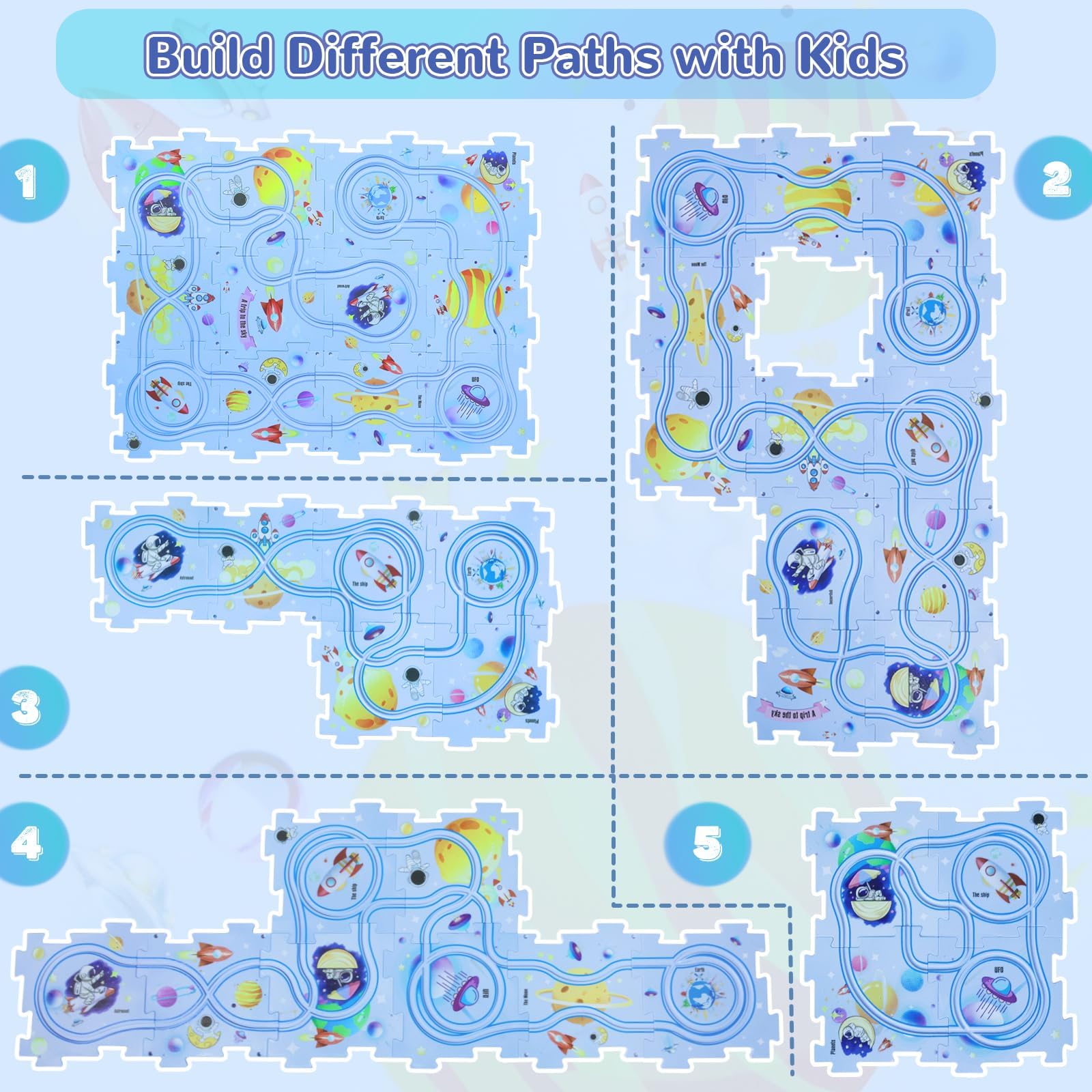 Puzzle Track Car Play Set with 12 Dinosaur Figures, Plastic Railcar Floor Puzzles for Kids Ages 3-5 with Vehicles, Toys Gifts for 3 4 5 6 Year Old Boys